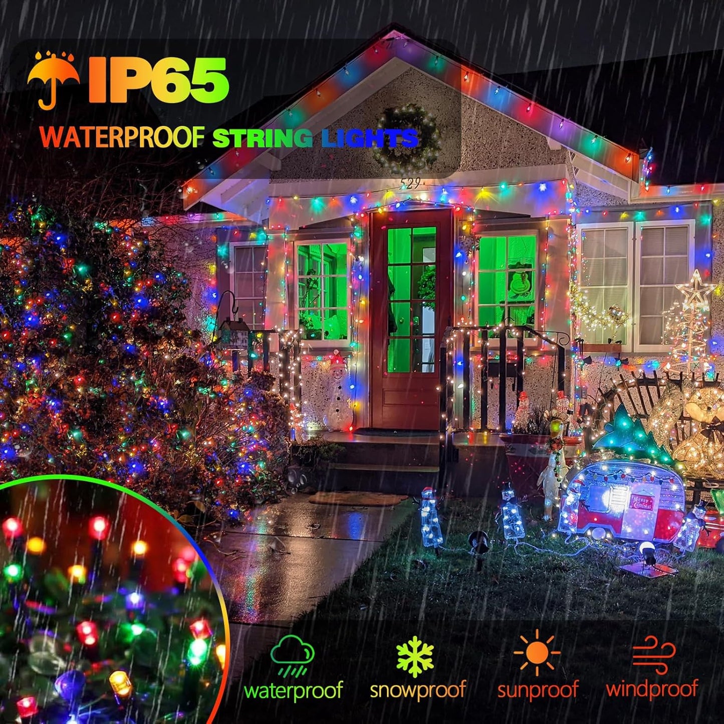 Solar Christmas Lights, Super Bright 270FT 480 LED Solar Lights String with 8 Lighting Modes, Outdoor Waterproof Green Wire Solar Mini Twinkle Light for Xmas Garden Decorations (Multi-Colored)
