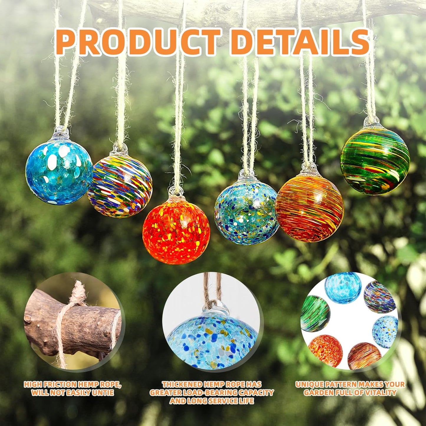 VOREEN 6pcs Hand-Blown Glass Ornaments Balls Glass Christmas Ball Hanging Gazing Ball Friendship Ball Witches Balls for Outdoor Garden Patio Window Home Décor, Gift for Mom Wife Friend, Multicolor