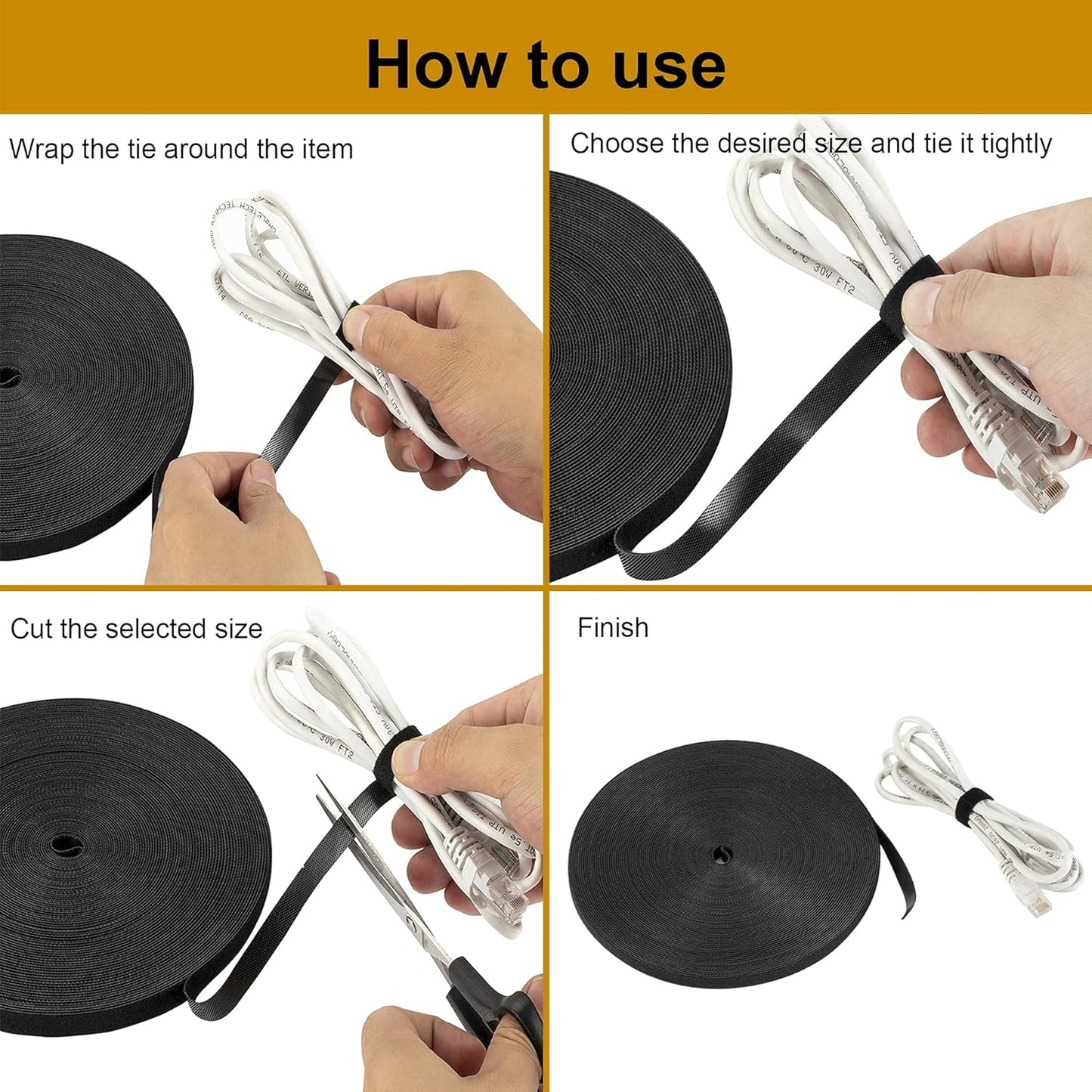 Reusable Wire Management Roll Nylon Fastening Cable Ties Straps Xnakko 3/4 inch double-sided hook and loop tape (Black, 25 yards)