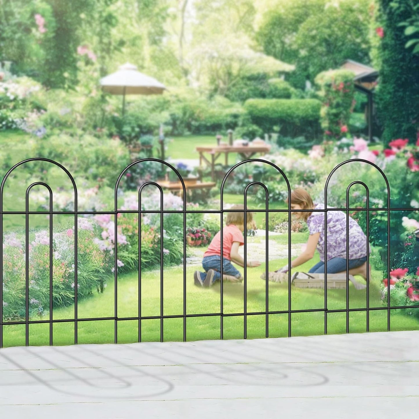 Garden Fence Border 32inX20ft Black Metal Wire Garden Fencing Panel Outdoor Folding Decorative Fences Flower Lawn Edging for Landscape Patio Yard