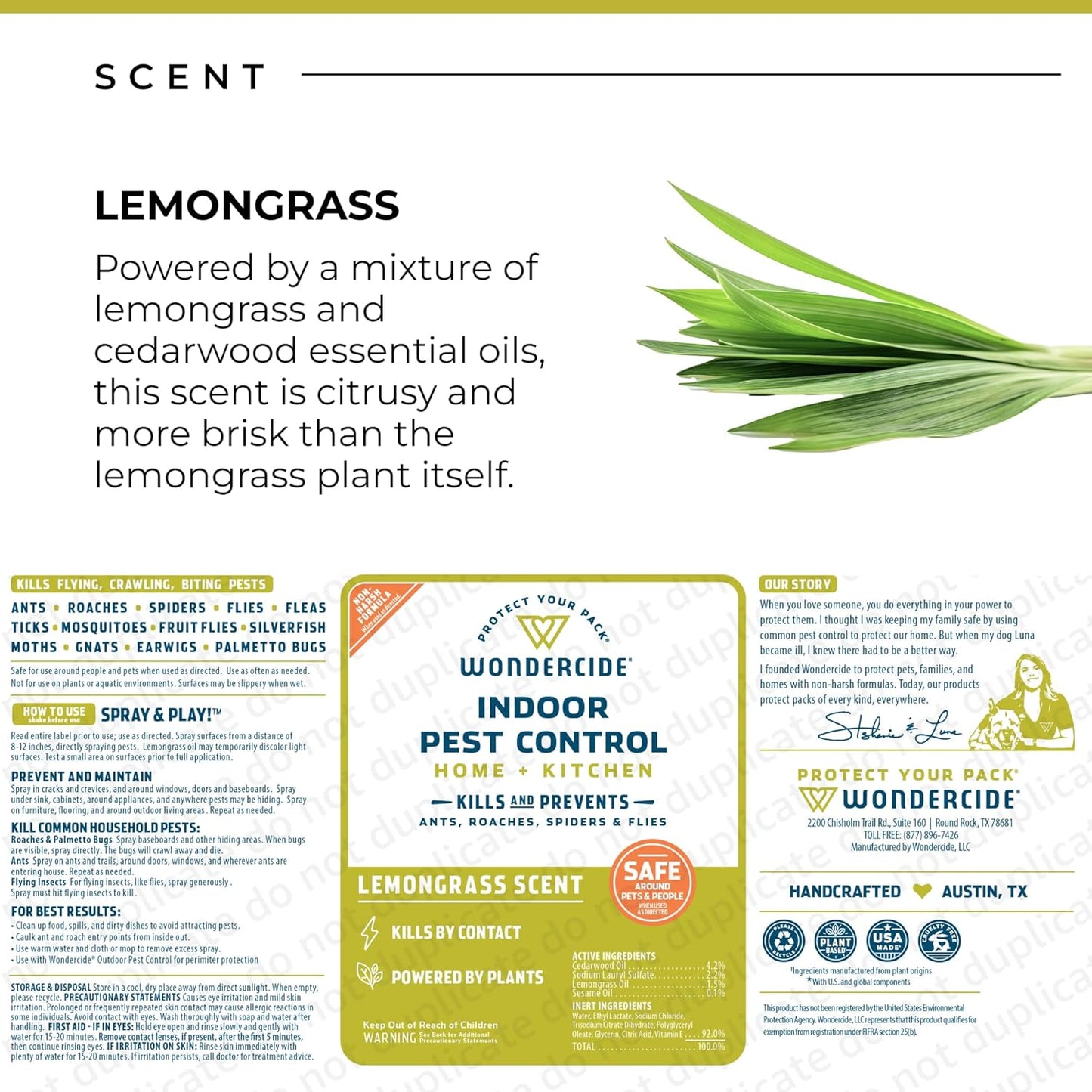 Wondercide - Indoor Pest Control Spray for Home and Kitchen - Ant, Roach, Spider, Fly, Flea, Bug Killer and Insect Repellent - with Natural Essential Oils - Pet and Family Safe — Lemongrass 128 oz