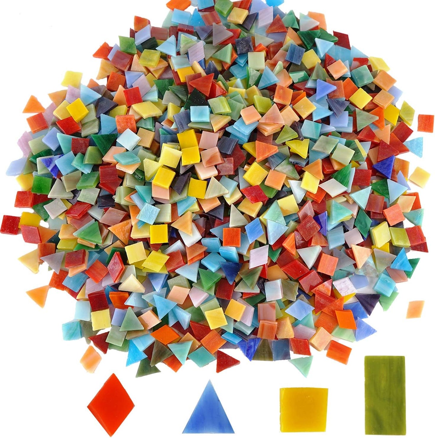 Lanyani 1600 Pieces/2.2 Pounds Vibrant Mixed Glass Mosaic Tiles for Crafts Cathedral Stained Glass Pieces - Assorted Colors and Shapes-Great Value Pack, Opaque…