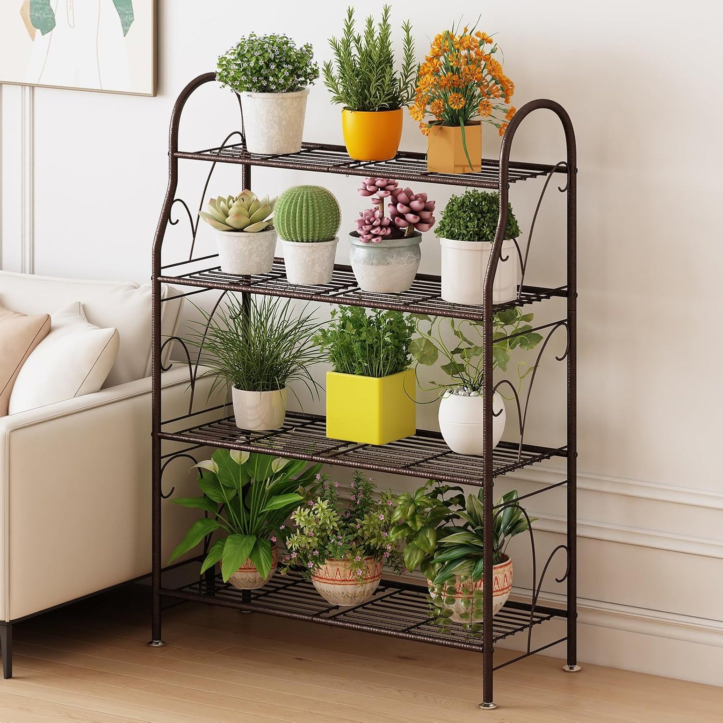 SORCEDAS Plant Stand Indoor Outdoor Plant Shelf 4 Tier Metal Corner Flower Stand Multiple Holder for Patio Garden Balcony Living Room ,Bronze