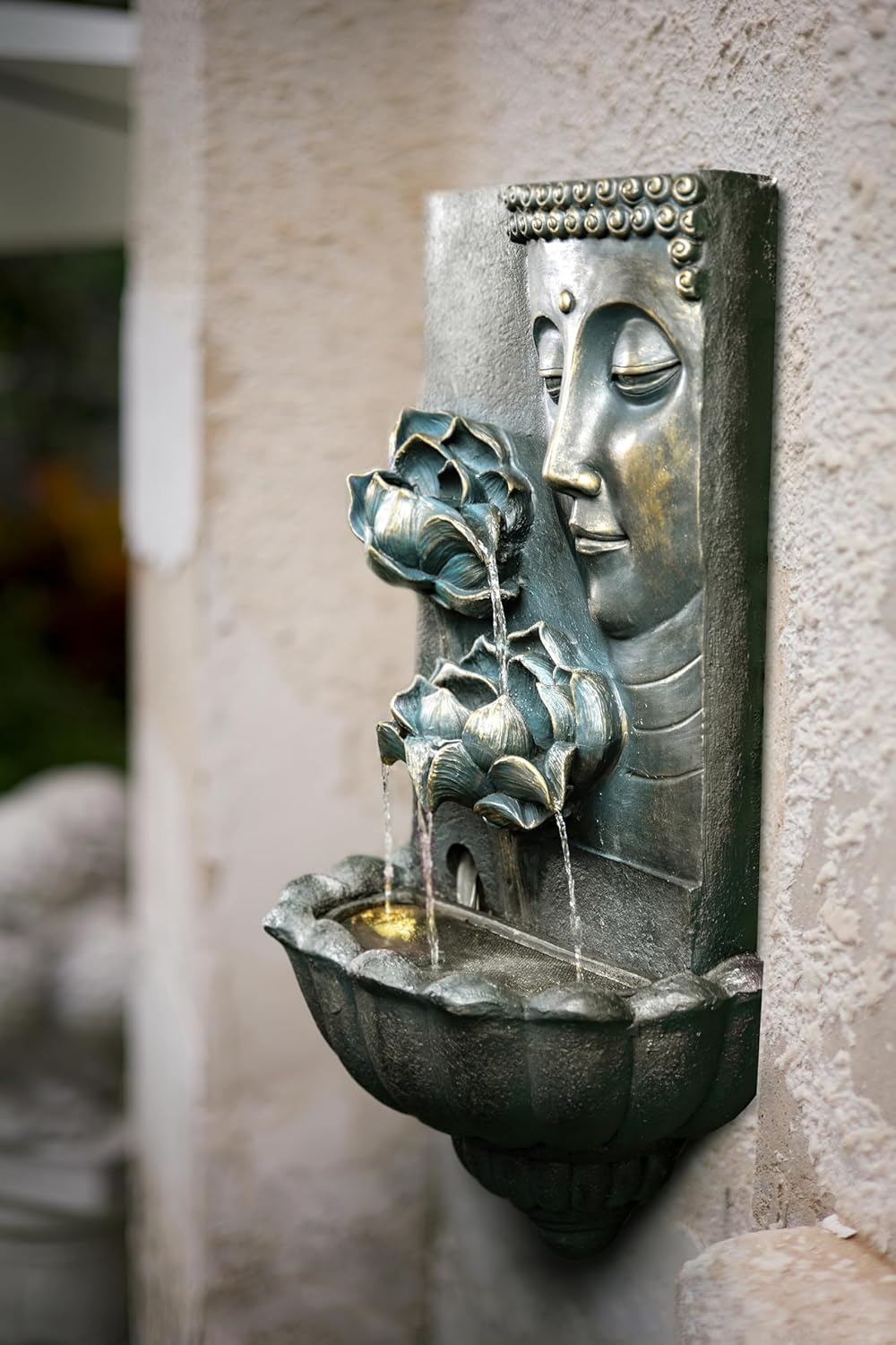 Wall-Mounted Buddha Statue Water Fountain - with Cascading Lotus Buddha Head Design, Best for Home,Gardens, Patios, Balconies Outdoor and Indoor Wall Decor,32.3''Tall