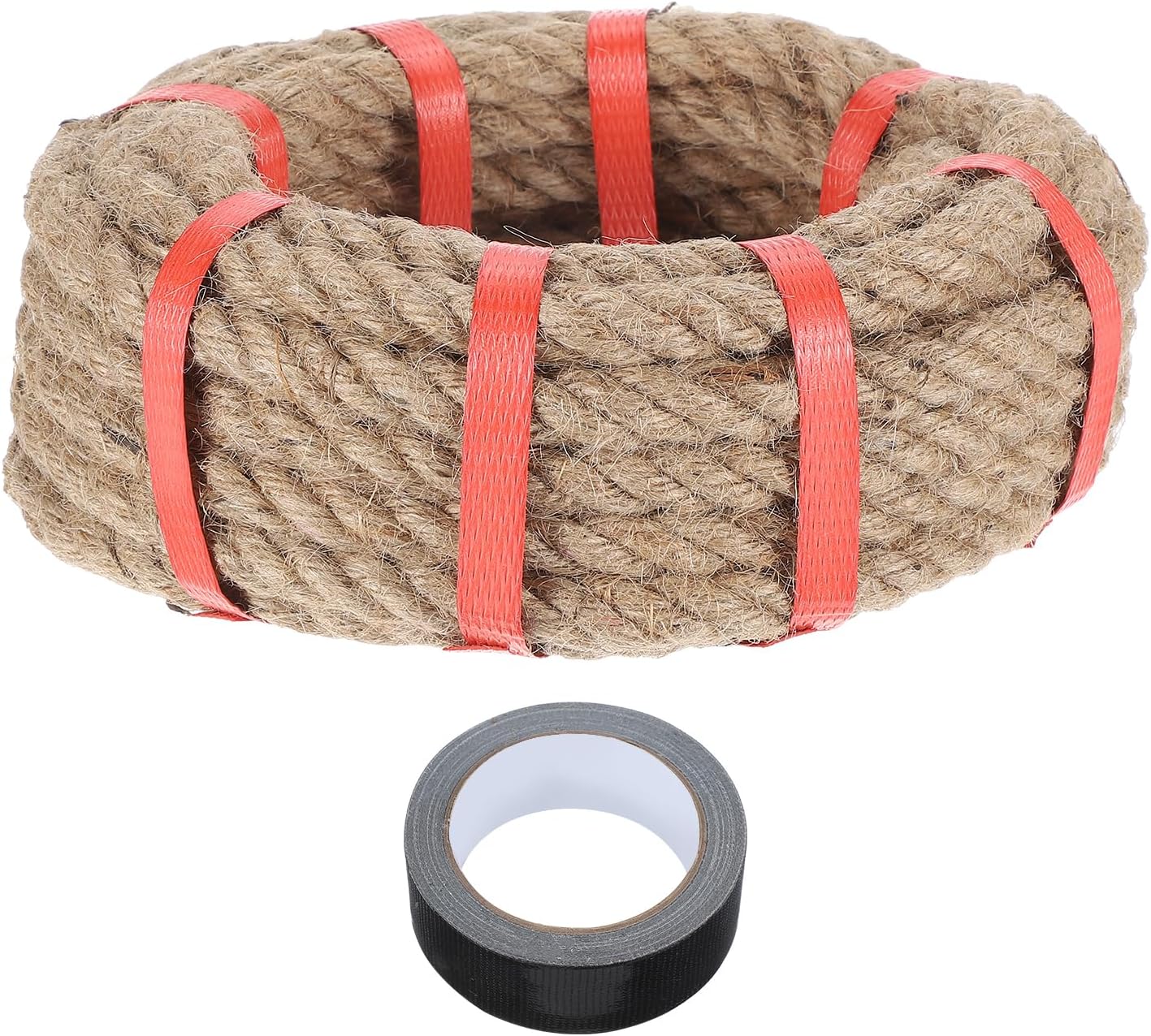 MECCANIXITY Jute Rope 0.5 Inch x 10ft, Thick Twine Rope Ropes Braided Jute Twine Natural Brown Burlap Cord String Heavy Twisted with Tape for Decorative Crafts Railing Swing Tug of War