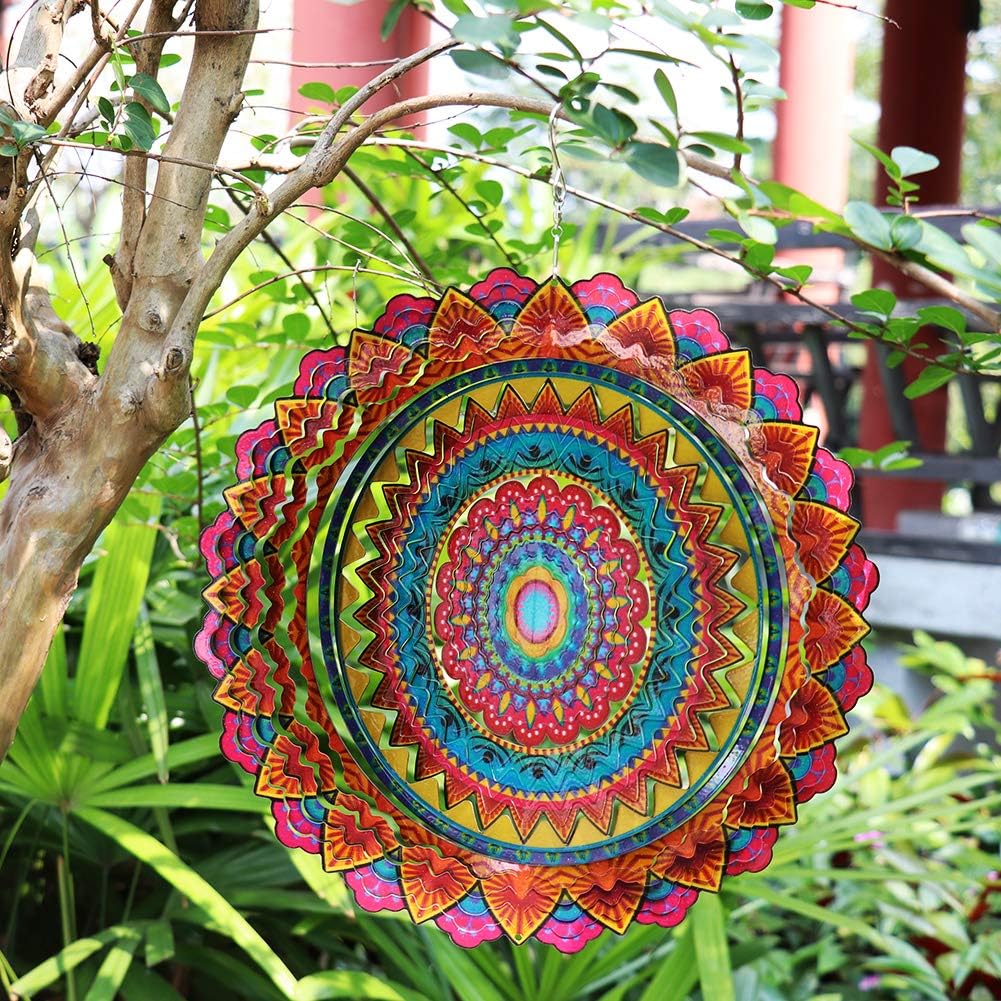 FONMY Stainless Steel Wind Spinner Worth Gift Indoor Outdoor Garden Decoration Crafts Ornaments 12 inch Multi Color Mandala Wind Spinners
