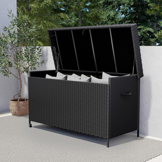 Grand patio 170 Gallon Deck Storage Box Deck Box Outdoor Storage Box Indoor Wicker Storage Bin Patio Storage Box for Patio Furniture Cushions Garden Tools Pool Accessories, Black