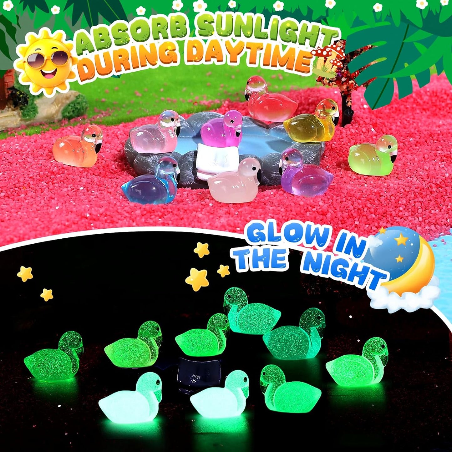 168 Pcs Mini Resin Animals Tiny Resin Animals Mini Ducks Miniature Little Small Figurines Glow in The Dark for Dollhouse Fairy Garden Accessories DIY Hide Crafts Potted Plant Aquarium Decor