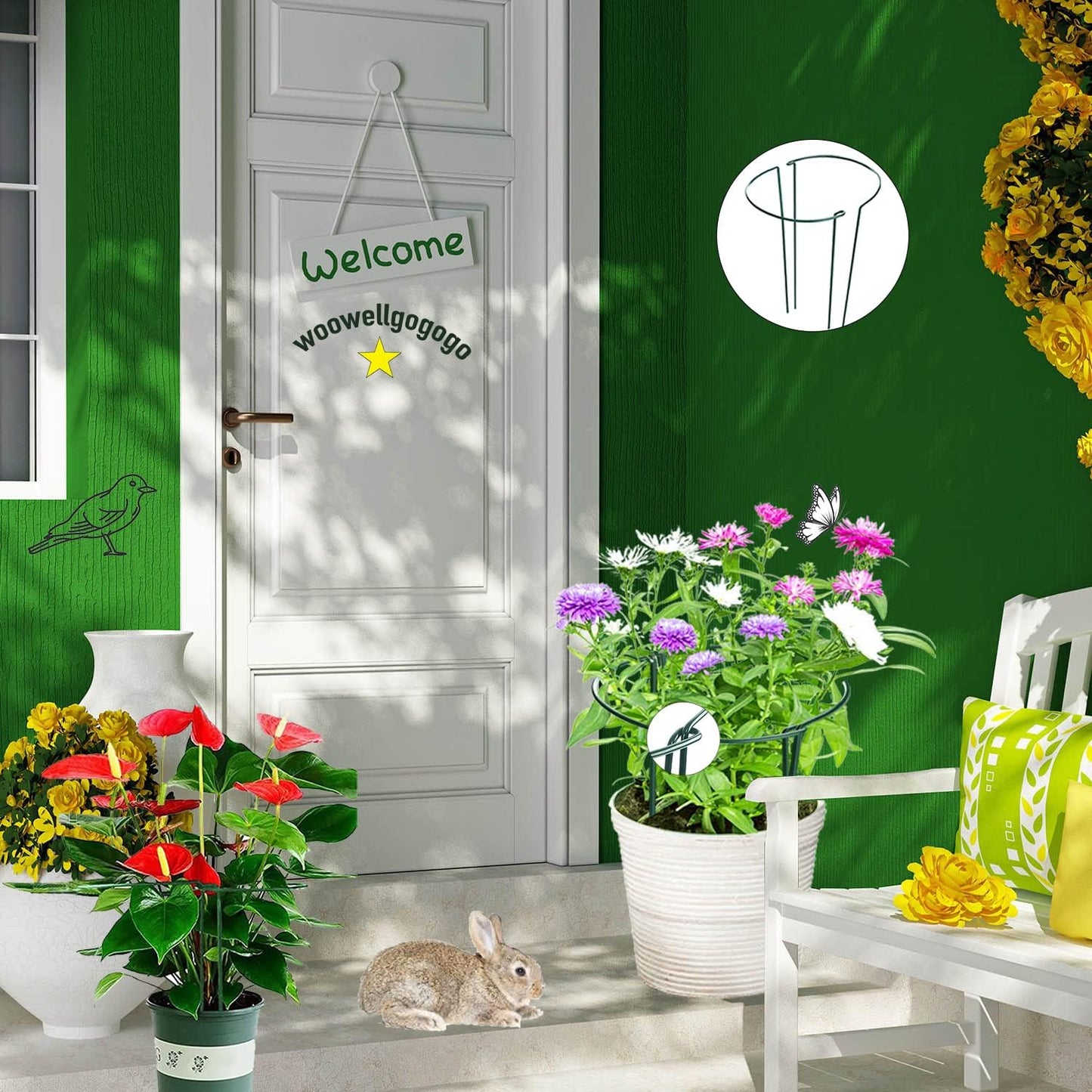 Half Round Snake Plant Support Stakes, Plant Ring for Peonies, Hydrangeas, and More - Sturdy, Rust-Proof Plant Supports for Indoor and Outdoor Potted Plants (6 Pack, 14x8Inch)