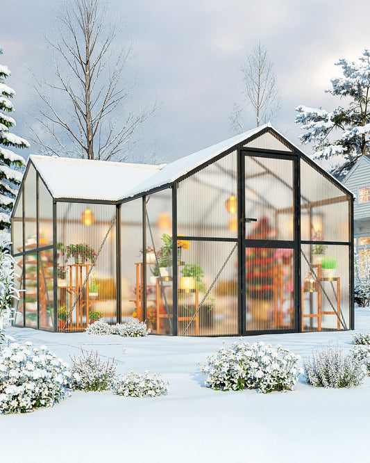 12×12FT Green Houses for Outside, Large Walk-in Greenhouses for Outdoors and Winter Garden Planting, Enhanced Aluminum Greenhouse Kit Withstands Strong Wind to Protect Vegetables or Plants