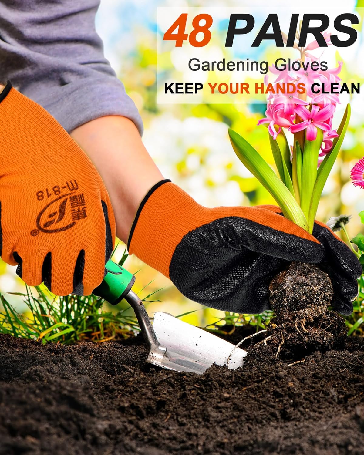 Nuogo 48 Pairs Gardening Gloves for Men Women Rubber Coated Safety Work Gloves Bulk for Gardening Construction Work