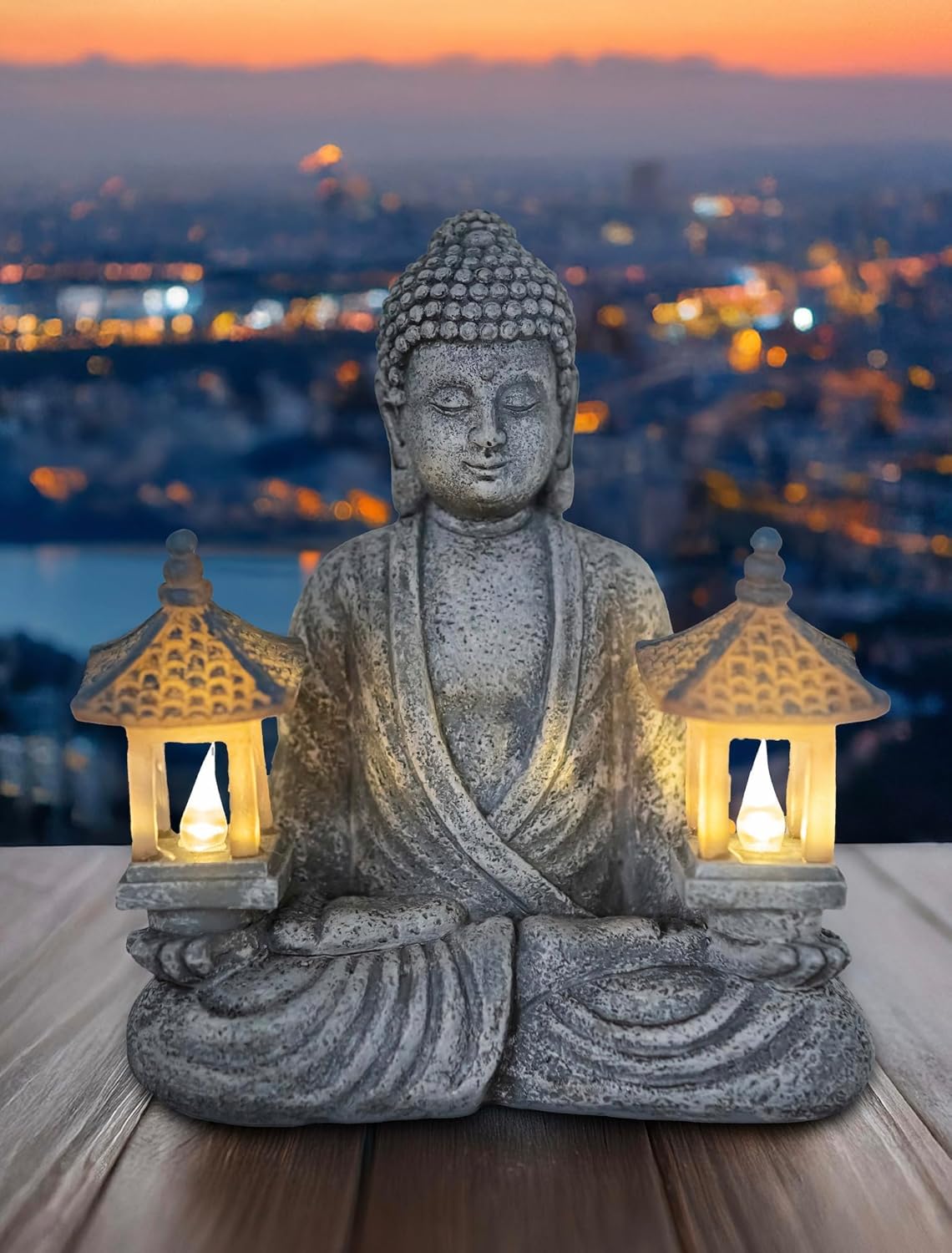 Buddha Outdoor Solar Figurine Decor Light, Meditation Small Elegant Garden Statues, Gifts for Mom, Halloween Décor Waterproof Patio Balcony Yard Lawn Ornament