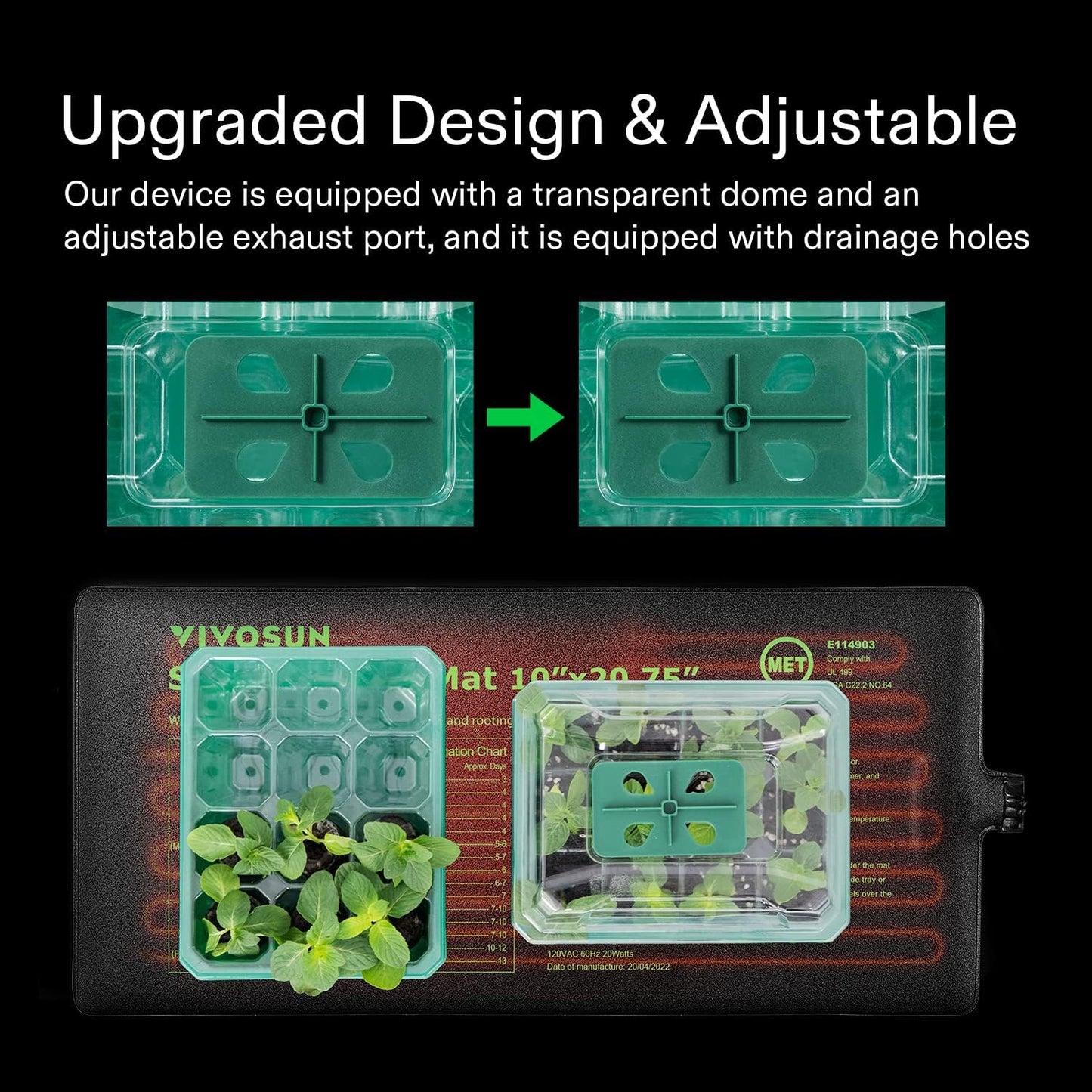 VIVOSUN 12-Pack Seed Starter Trays, 144-Cell Seed Starter Kit with Humidity Dome, Flat Reusable Plant Germination Trays with Drain Hole, Green Propagation Tray for Planting Seeds