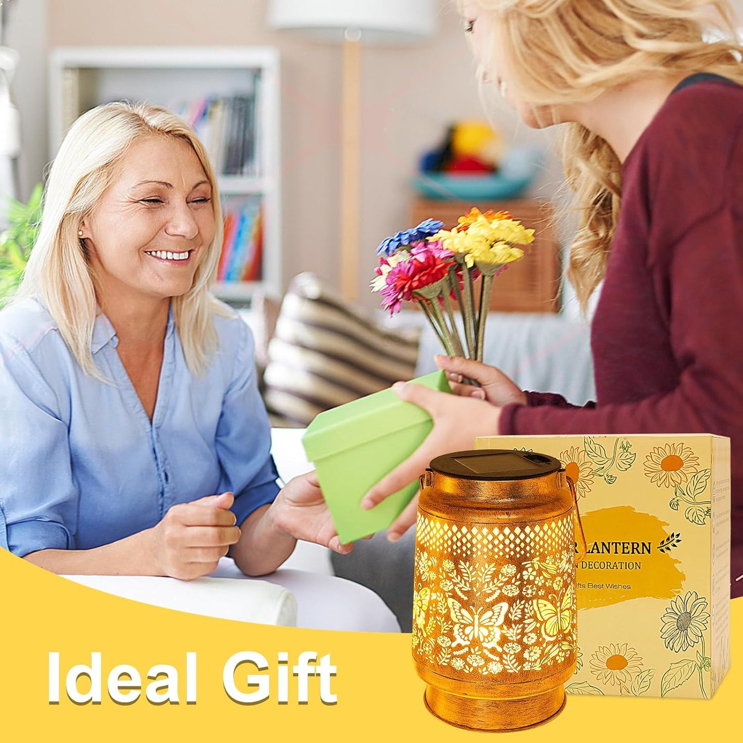 Solar Lanterns Outdoor Butterfly Garden Decor, Birthday Gifts for Women Mom Grandma Waterproof Metal Hanging Solar Lights LED Decoration with Shepherd Hook Outside for Garden Yard Porch Lawn Patio