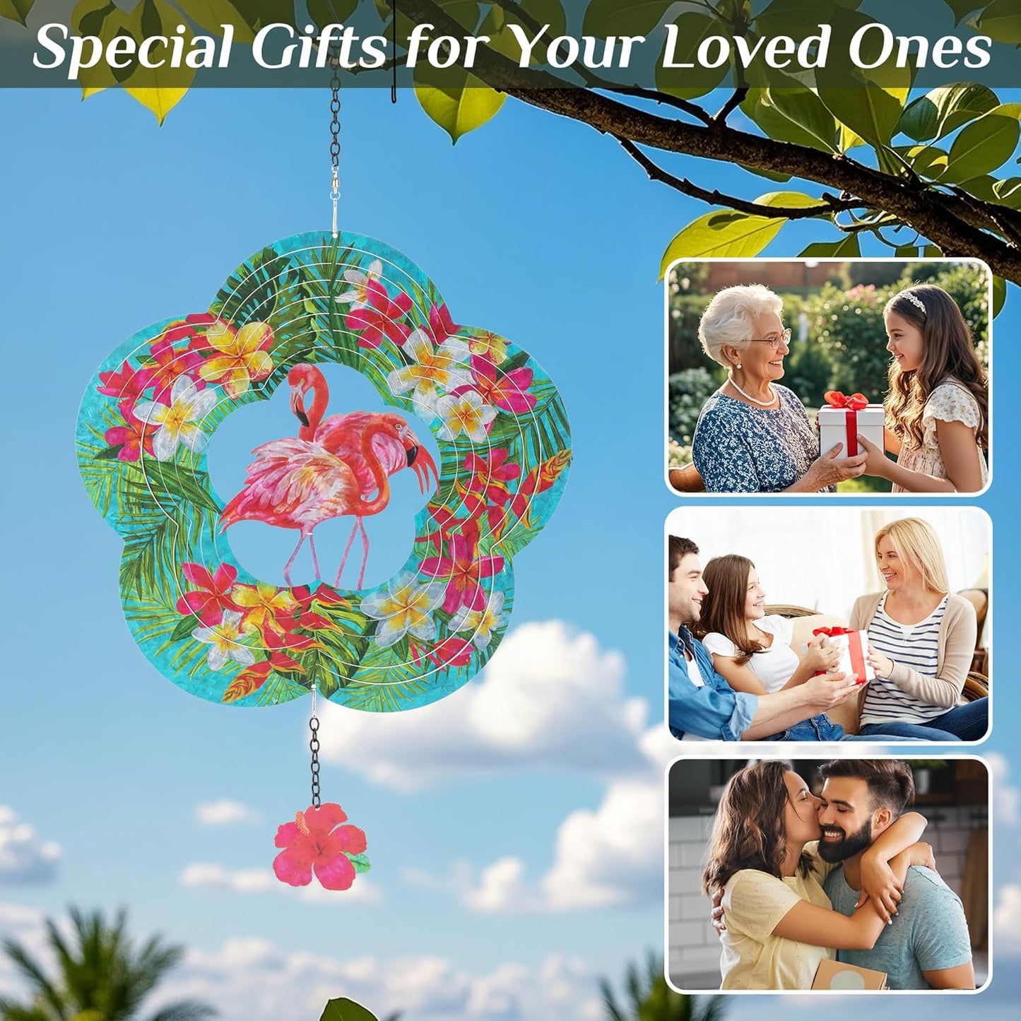 Flamingo Hanging Wind Spinners - Flamingo Gifts for Mom Women Grandma, Metal 12-Inch 3D Laser Cut Art Outdoor Kinetic Wind Spinner Clearance for Yard Patio Garden/Indoor Decor