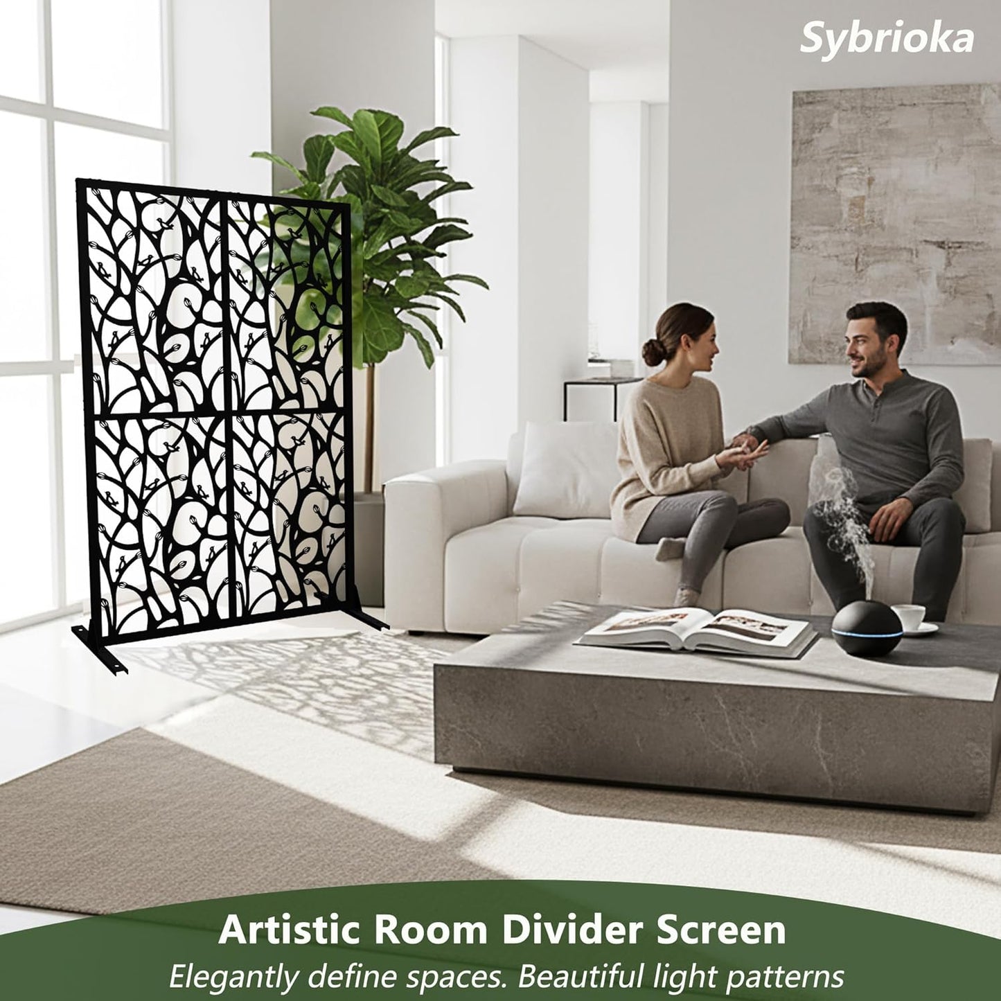 Metal Privacy Screen Outdoor W3.8Ft x H 6Ft Patio Privacy Panels Free Standing Divider Decorative for Balcony Garden Room Lawn Deck (1, Black Bird)