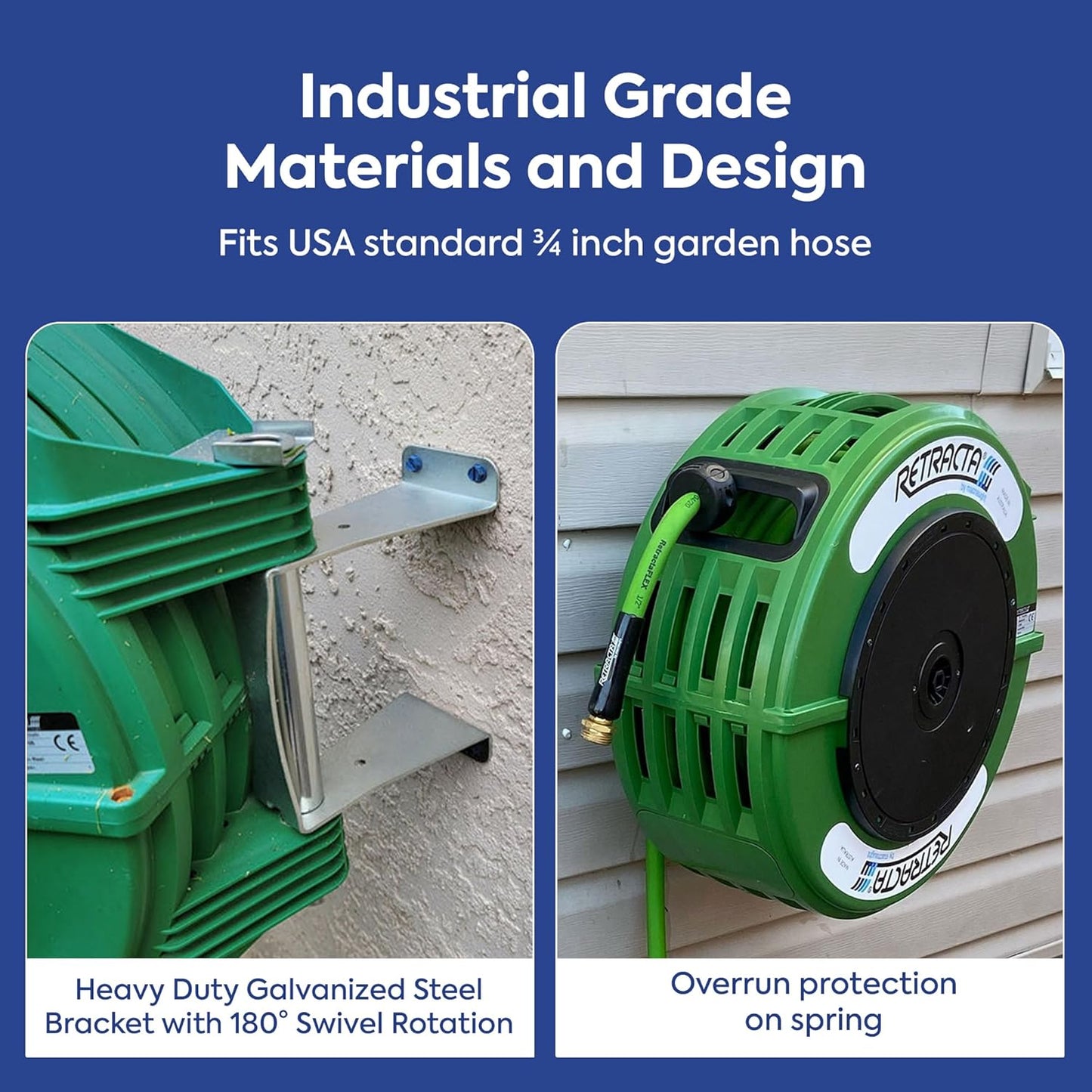 Macnaught Retractable Garden Hose Reel, 82 Ft Water Hose Reel Heavy Duty Retractable Hose with Metal 180° Swivel Rotation Bracket for Wall Mount - Green