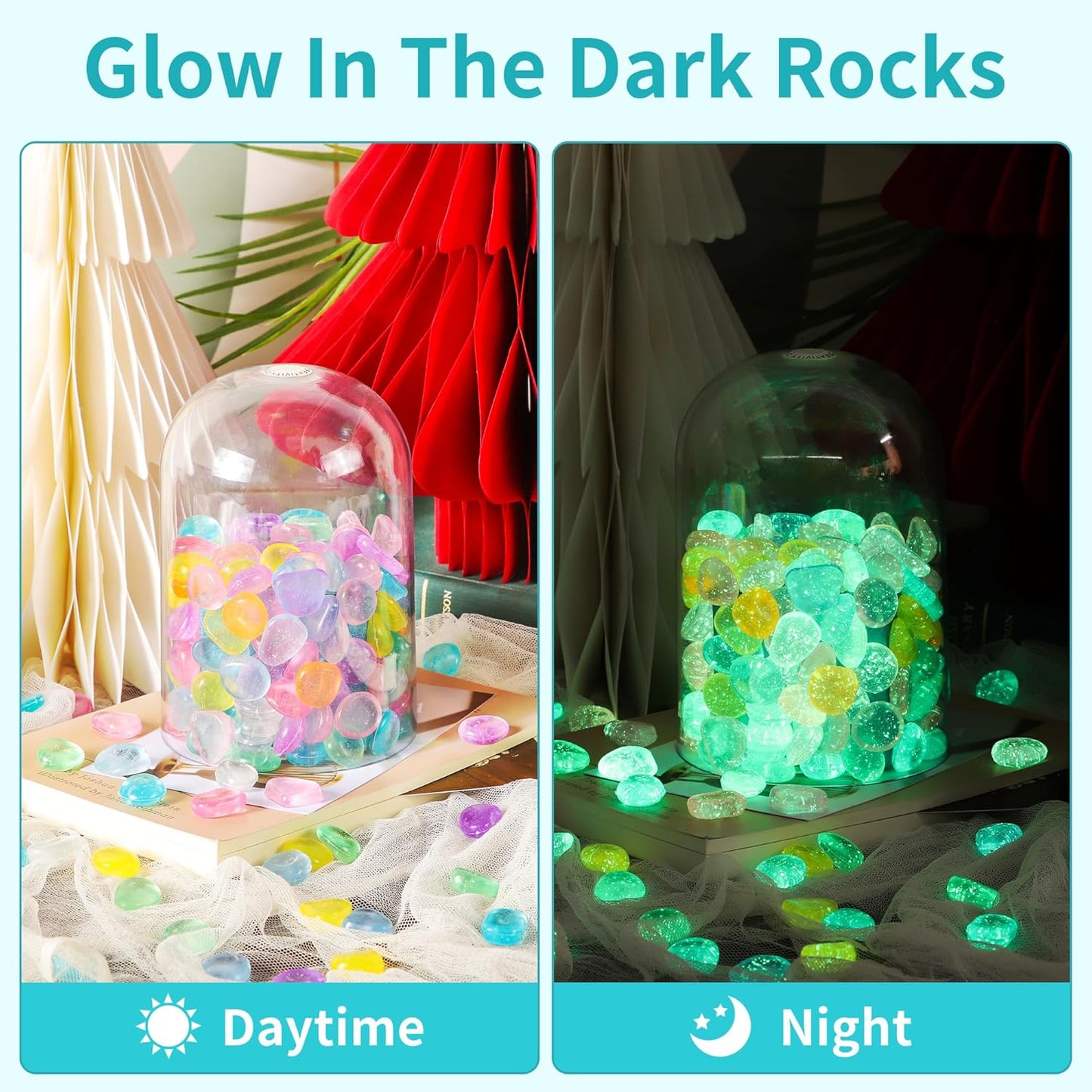 OSOPOLA 150 PCS Glow in The Dark Rocks - Mix Color Luminous Stones Fish Tank Accessories DIY Decor Pebbles for Fairy Garden Yard FD05MX150B