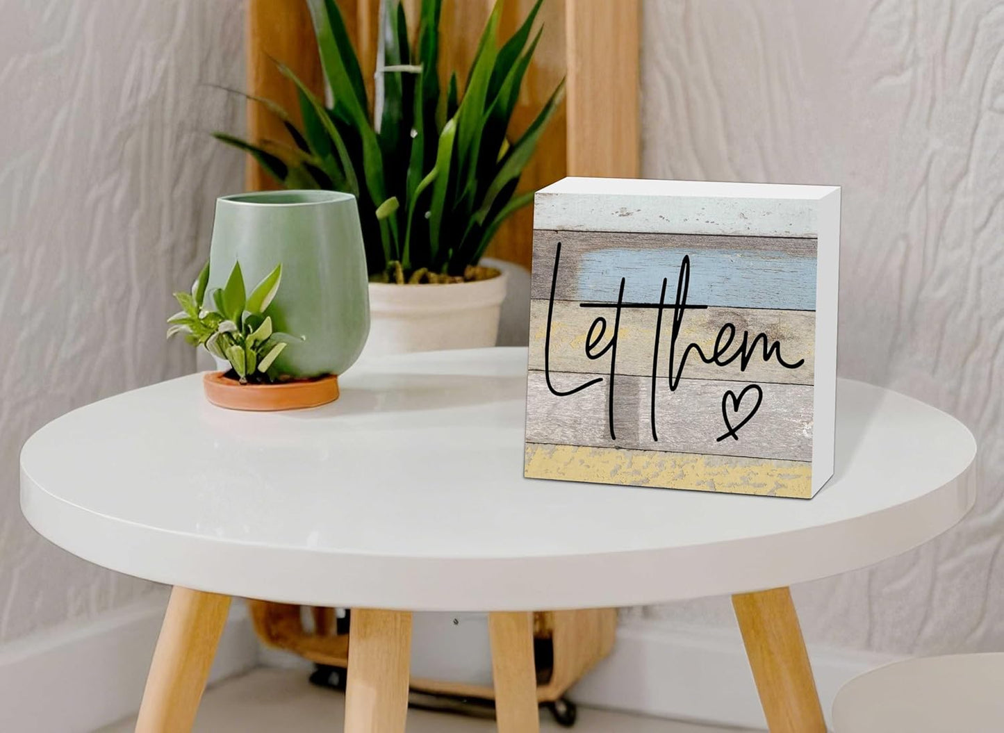 Let Them Wooden Sign, Office Decorations for Work, Let Them Mental Health Rustic Wood Box Signs 5x5 Inch, Desk Shelf Tabletop Decor for Home Cubicle Decor, Office Gifts for Coworkers Women, 13