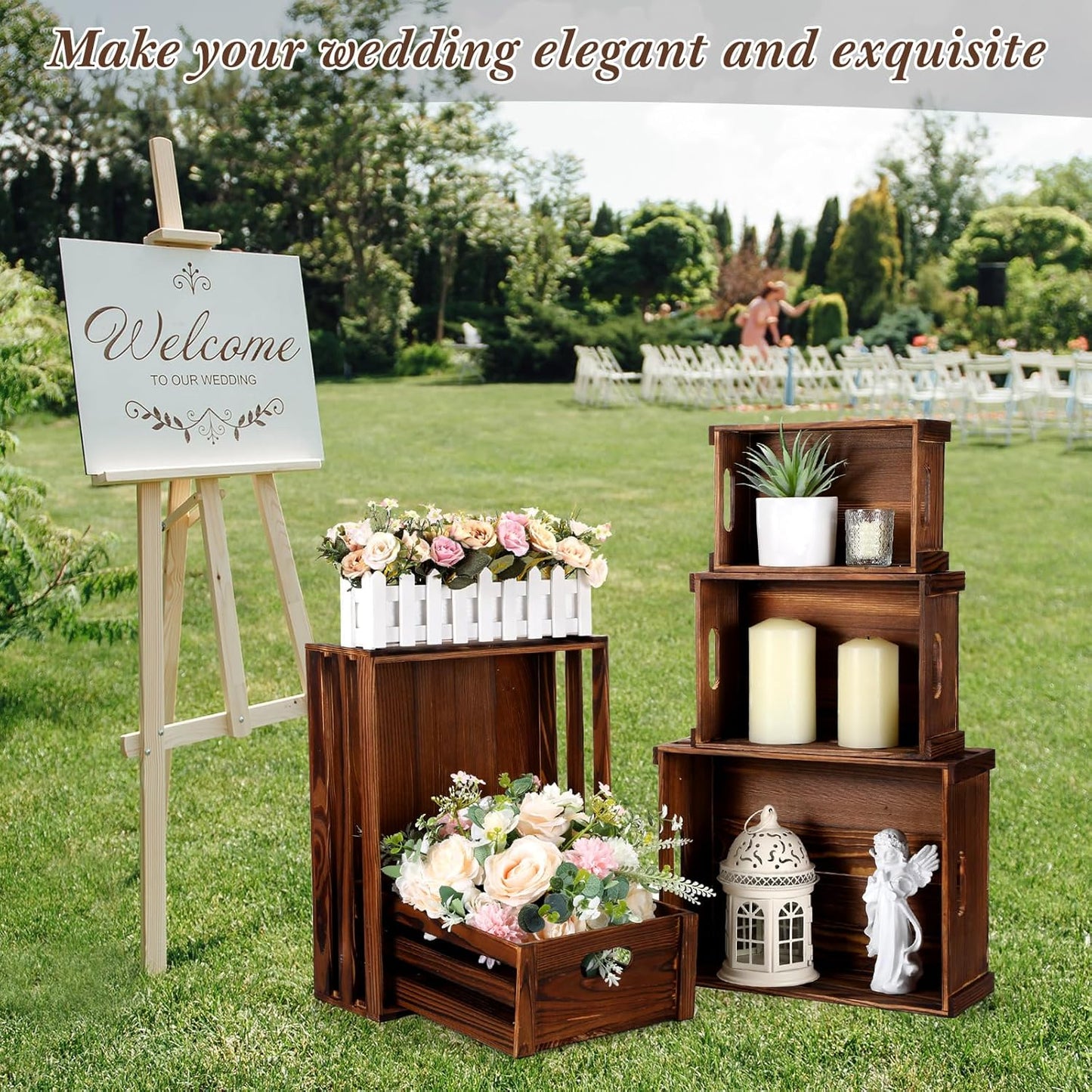 5 Pack Decorative Wood Crates for Display 5 Sizes Rustic Nesting Wooden Crates Vintage Storage Container Boxes with Handles Handmade Decorative Baskets Bin for Farmhouse(Rustic Brown)