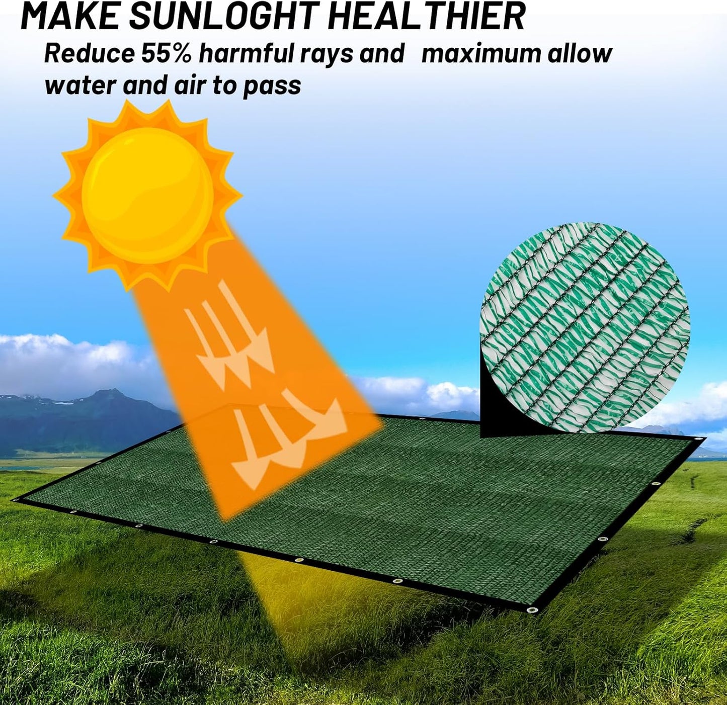 Cool Area 55% Sun Shade Cloth Mesh Tarp with Grommets for Plant Cover 6x12ft Patio Canopy Garden Pergola Greenhouse Car Barn Kennel Green