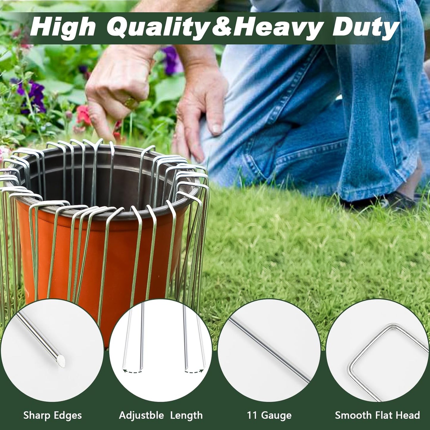 FEED GARDEN 12 Inch 50 Pack Galvanized Landscape Staples 11 Gauge Anti-Rust Garden Stakes Landscaping Fabric SOD Pins Yard Stakes for Weed Barrier Fabric