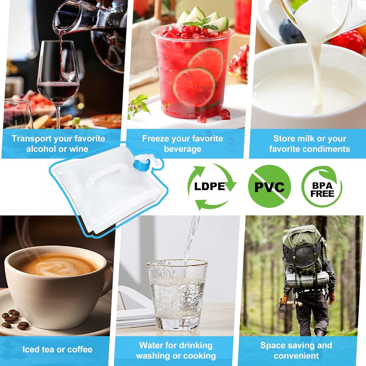 2 Pack Collapsible Water Container with Spigot, Foldable Cube Water Jugs Portable Water Storage for Outdoors Camping Hiking Disaster Preparedness & Survival Gear 1.4/2.6/4/5.3 Gallon