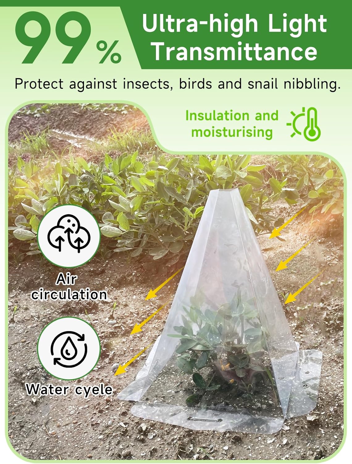 60 Pack Garden Cloches for Plants - Clear Reusable Plastic Seedling Covers with 120 Metal Stakes - Mini Greenhouse Plant Bell Covers for Frost, Sun, Pests Protection(7.8" x 11")