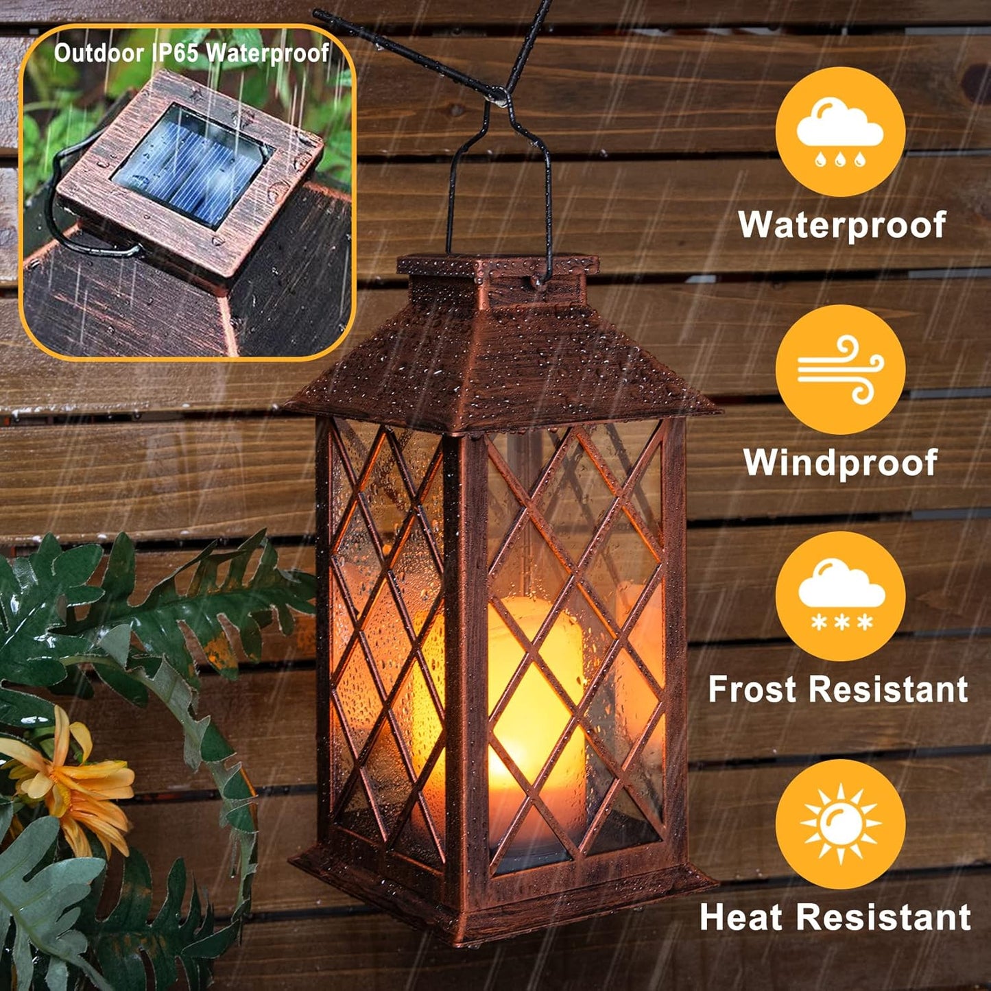 [2 Pack] TAKE ME 14" Solar Lantern Outdoor Garden Hanging Lantern Waterproof LED Flickering Flameless Candle Mission Lights for Table,Outdoor，Mothers Day Gifts Mom Wife