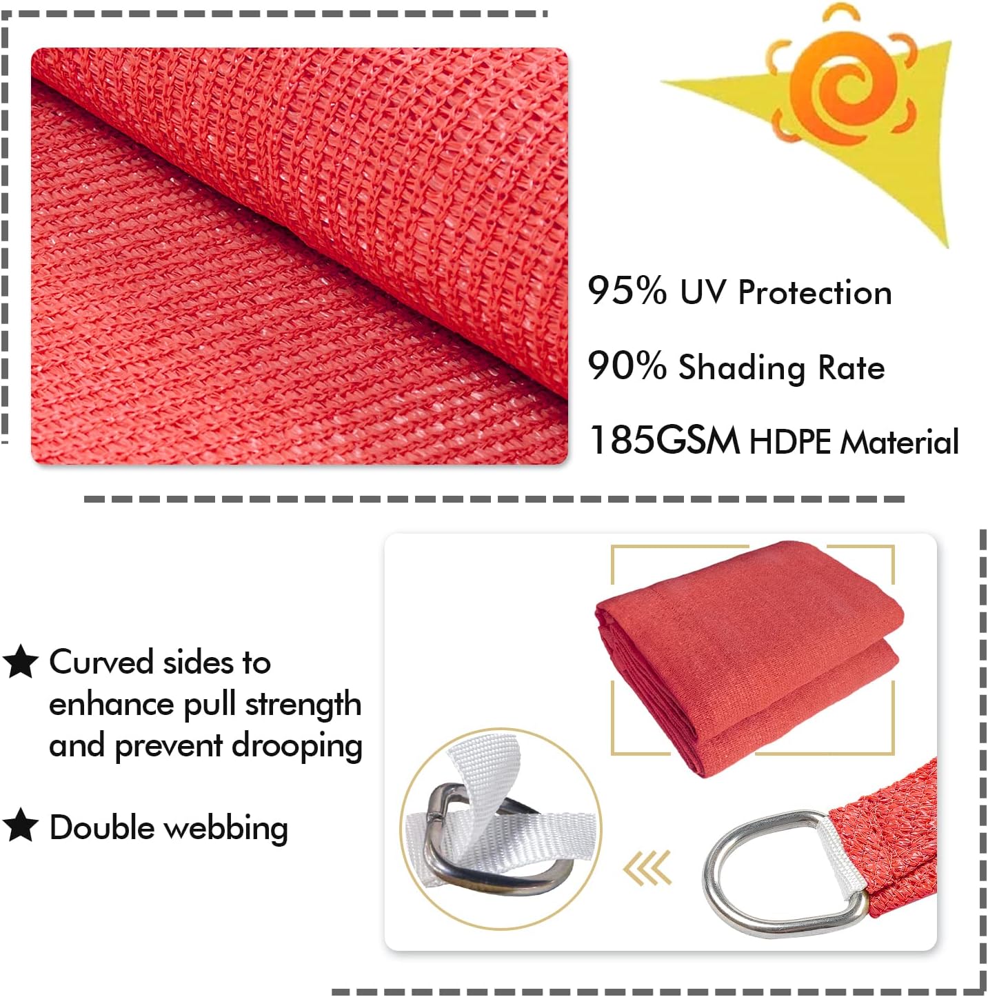 KANAGAWA Sun Shade Sail 8'x10' Scarlet Rectangle UV Block Canopy Awning Shelter Fabric Cloth Screen for Outdoor Patio Garden Backyard