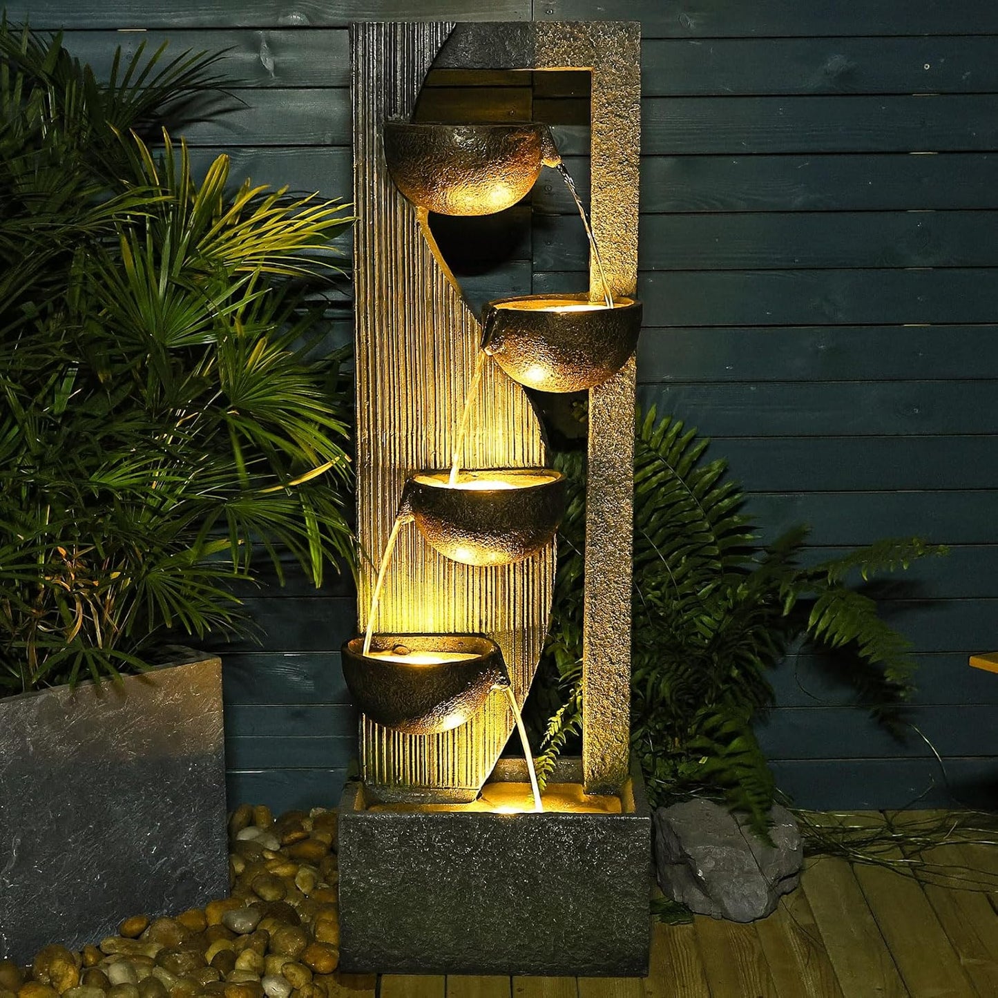 Outdoor Waterfall Fountain 5 Tier Tall Design 49.2 Inch Water Fountain with LED Lights and Pump Decorative Water Feature for Garden Patio Backyard