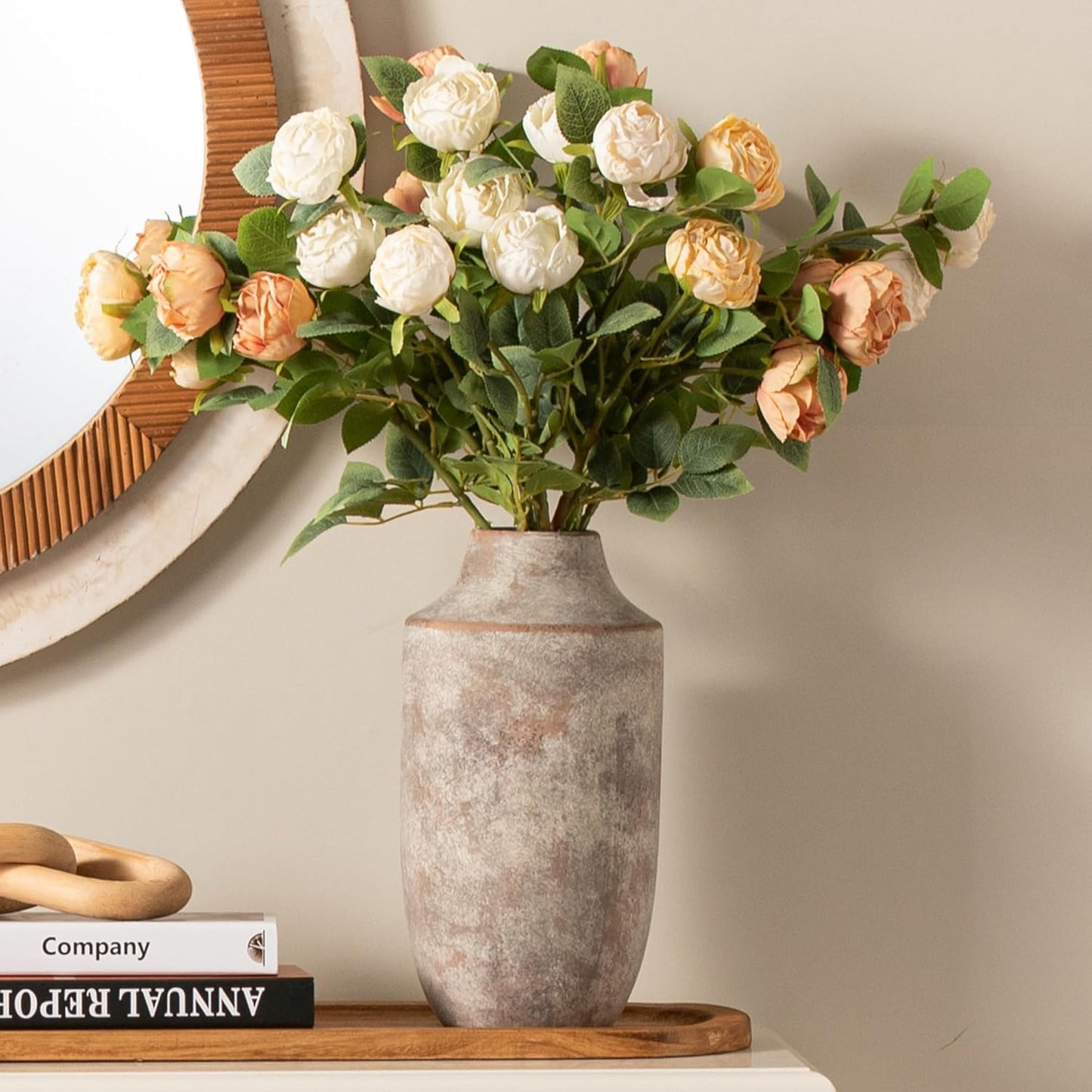 Mitt&Ditt Ceramic Flower Vase, 12.5 inch Tall Off-White Vase, Large Decorative Terracotta Vases, Farmhouse Rustic Pottery Vases for Home Decor, Living Room, Table