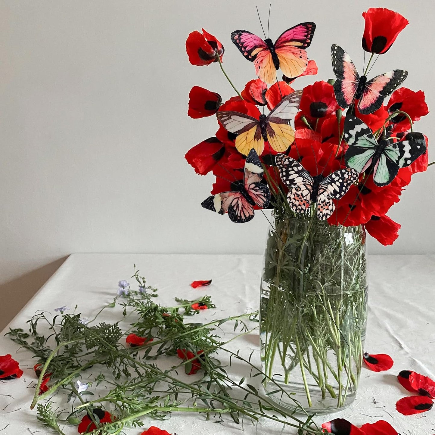 Cartanfill- Artificial Feather Simulation Butterfly Party Decoration Set, a Set of 12 Pieces with Clips, Used for Home Decoration in 12 Colors.… (B Wire)