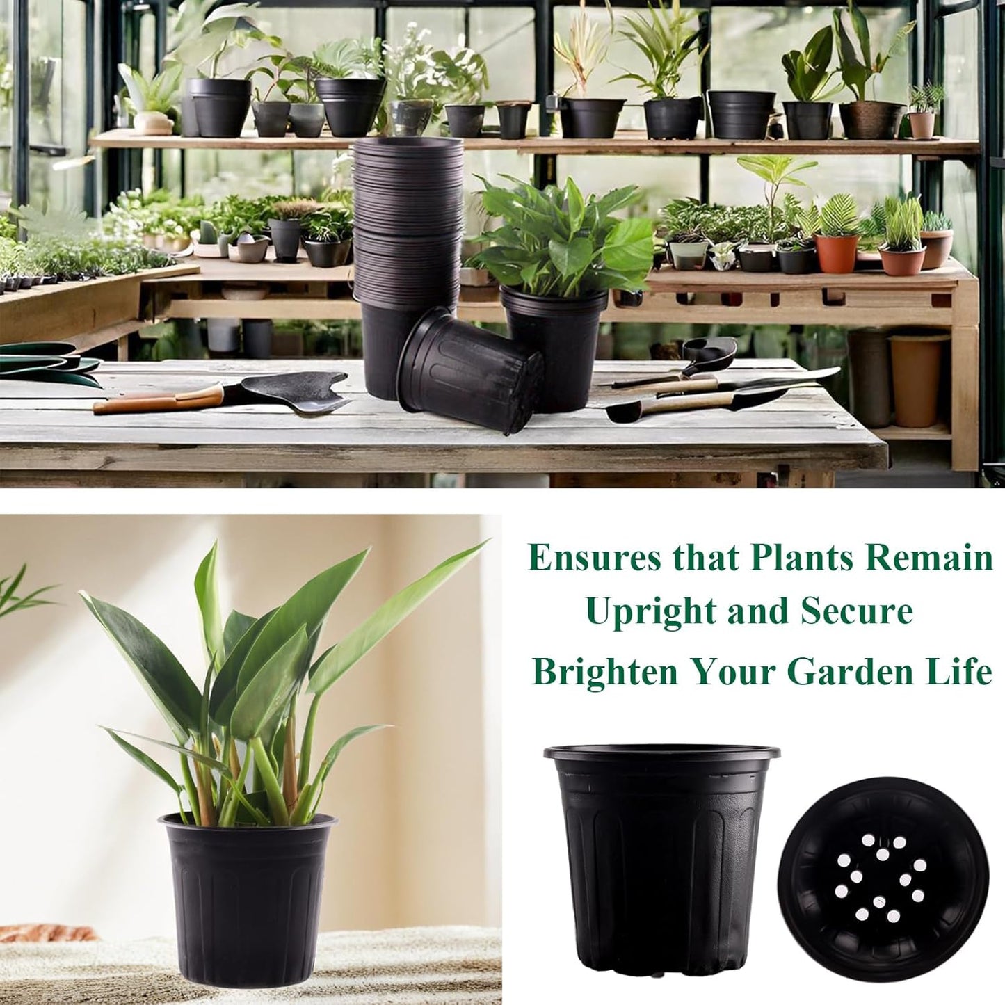 50 Pack 1 Gallon Flexible Plant Nursery Pots Plastic Seedling Starting Pots with Drainage Holes Soft Flower Pots Plant Container with Plant Labels, Black
