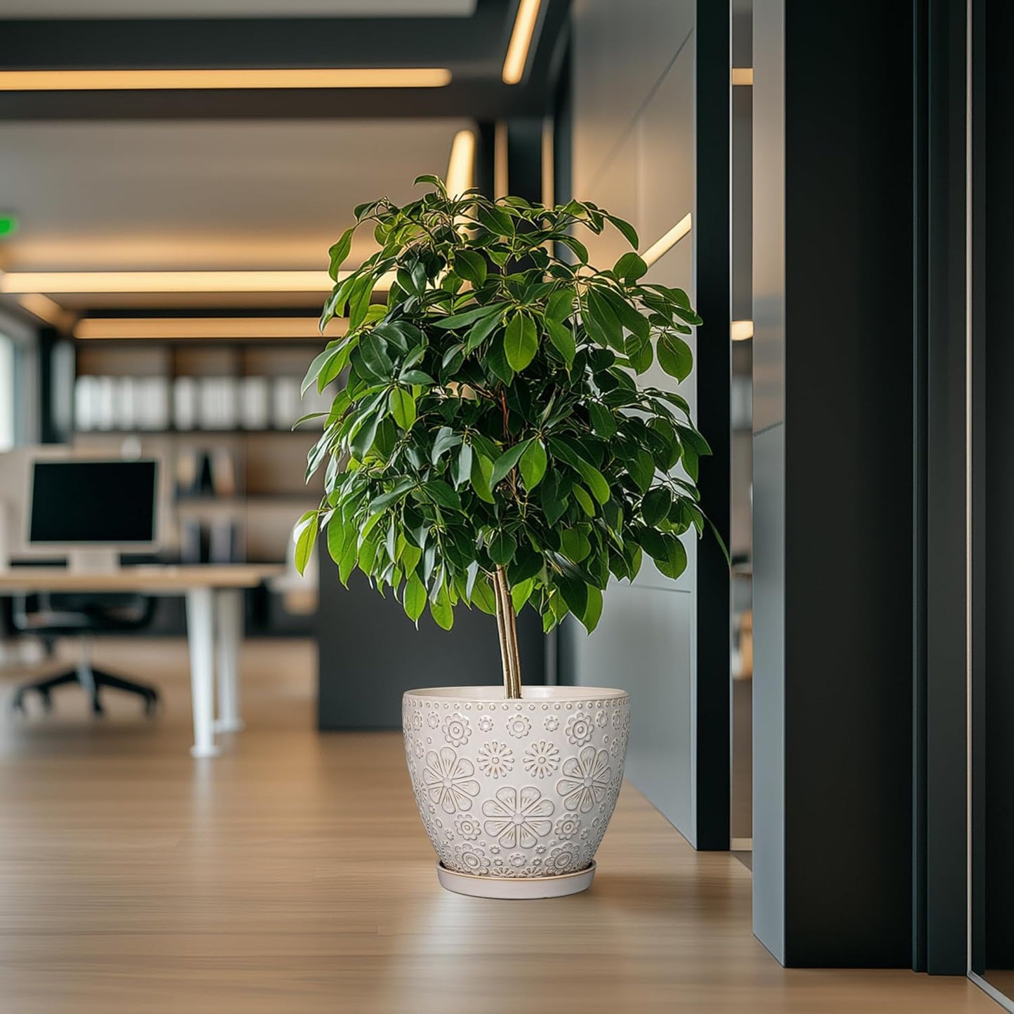 10 Inch Ceramic Planter Pot Large Plant Pot for Indoor Plants Outdoor Round Flower Pot with Drainage Hole and Saucer for Home Garden Decor White