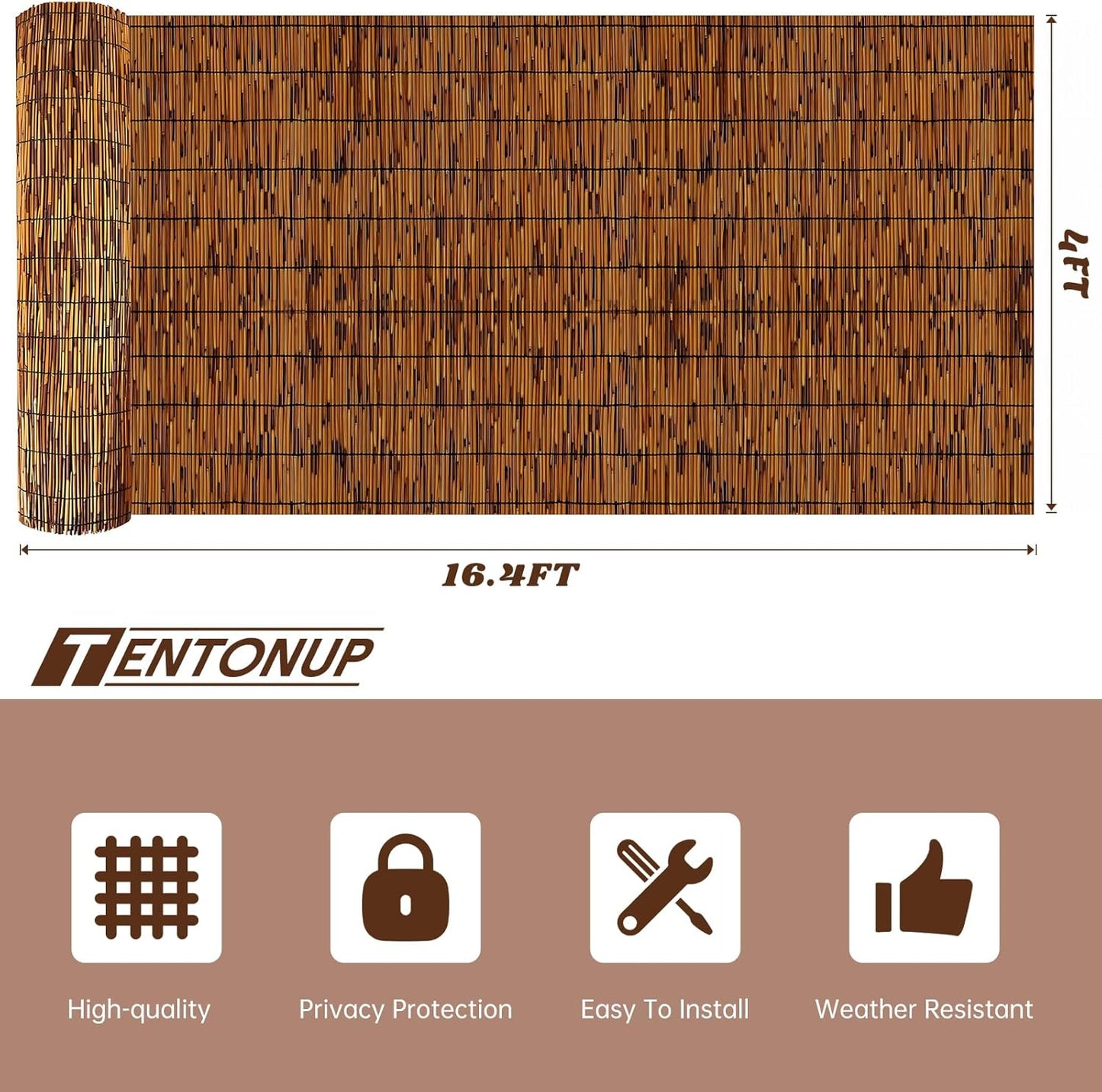 Natural Bamboo Reed Fence, 4FT x 16.4FT,Bamboo Privacy Screen for Garden, Decorative Fence for Outdoor Privacy Screening, Sun Blocking, Decorative Divider, Brown