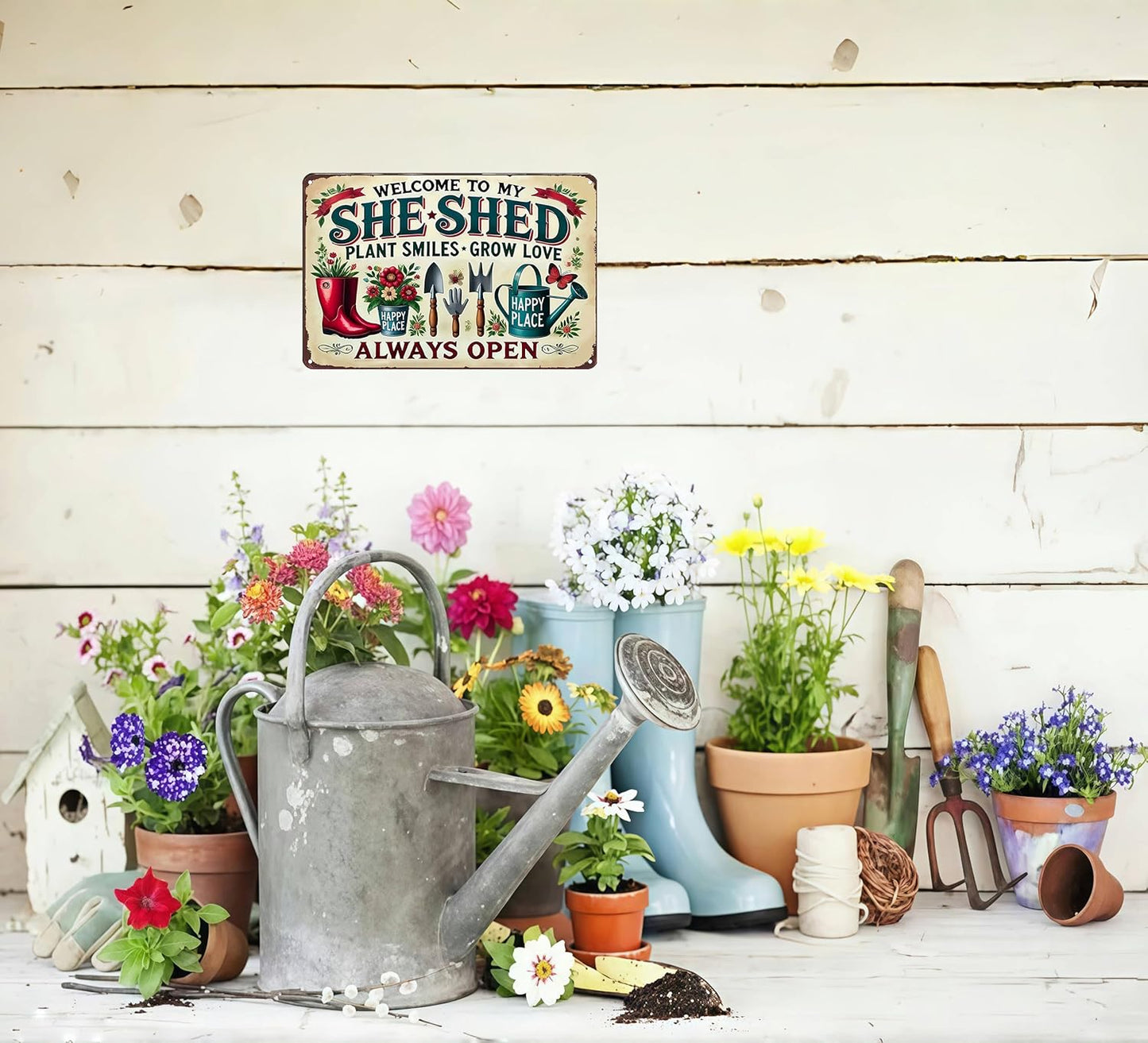 Bestylez Garden Gifts Welcome to My She ShedVintage Gardening Signs for Home Garden Greenhouse Living Room Bedroom Yard Outdoor Decor 8X12 Inch (3372)
