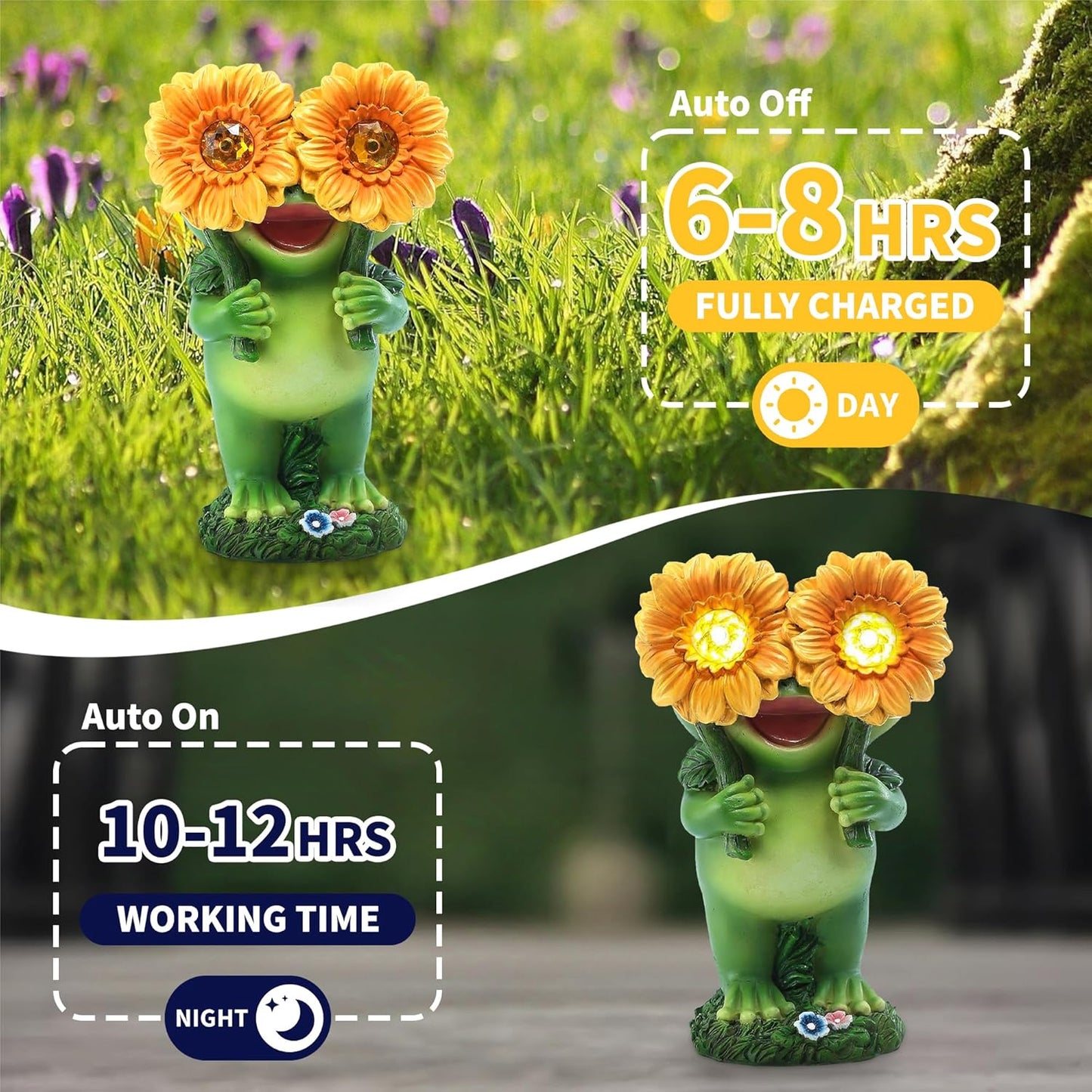 Outdoor Frog Garden Statue: Yard Decoration with Solar Light Funny Frog Sunflower Gifts for Women Mother's Day Housewarming Gift