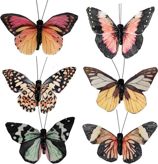 Cartanfill- Artificial Feather Simulation Butterfly Party Decoration Set, a Set of 12 Pieces with Clips, Used for Home Decoration in 12 Colors.… (B Clip)