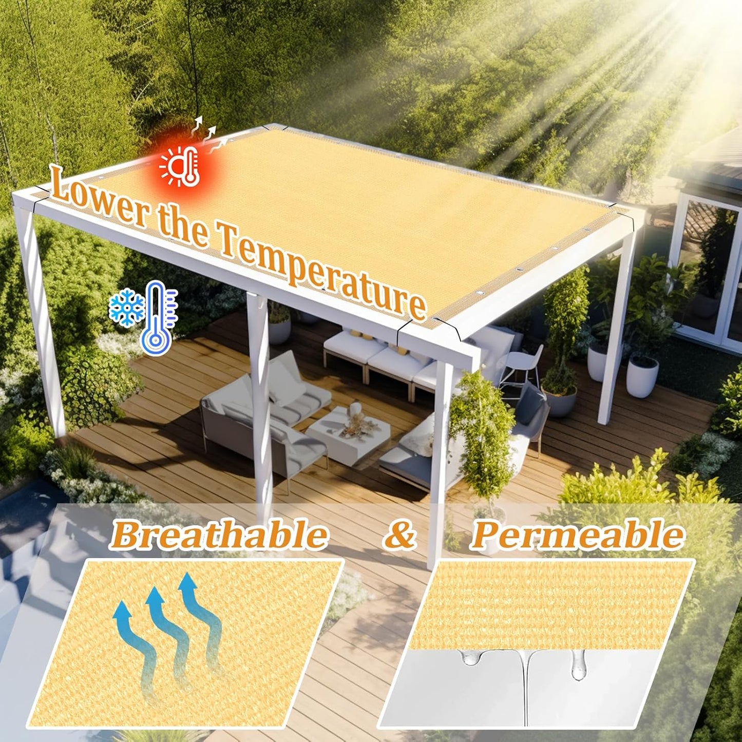 Shade&Beyond Customized Size 13' X 22' Shade Cloth with Grommets, 90% UV Protection UV Protection Mesh Tarp Sun Screens for Patio GN01, Sand