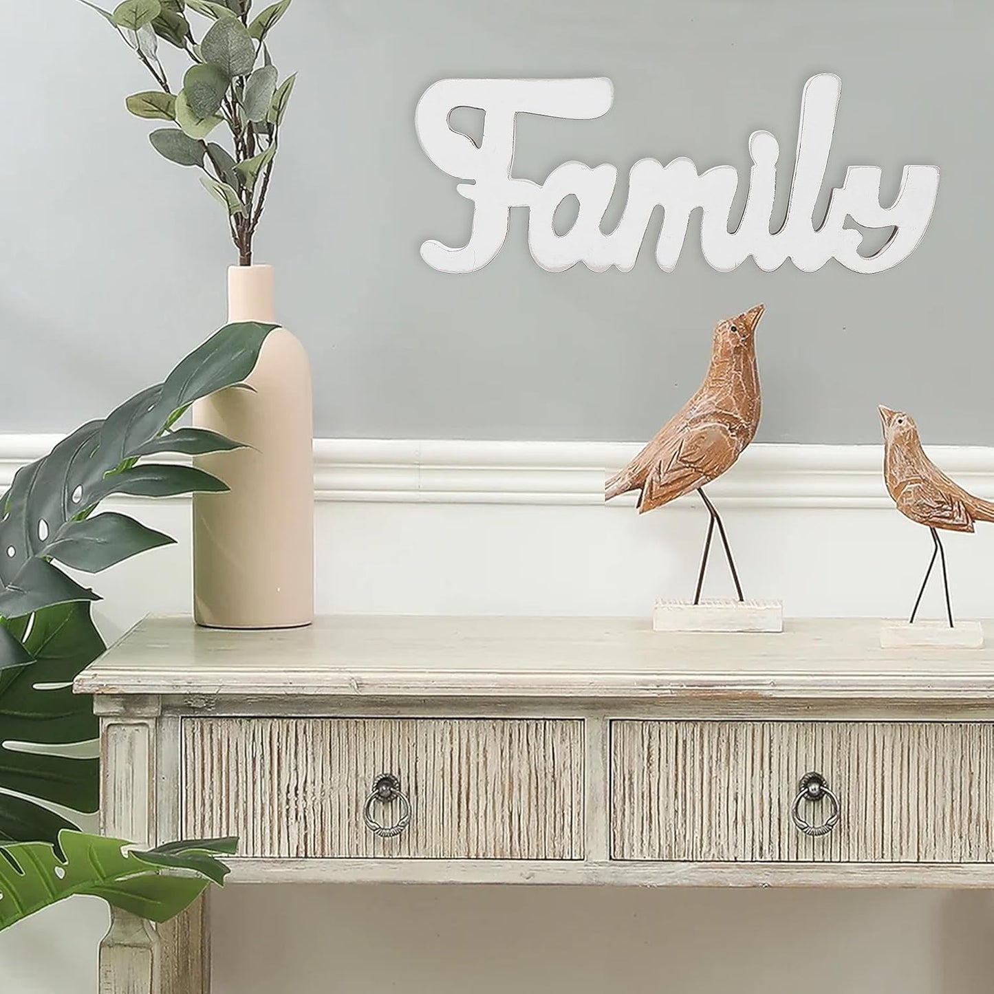 Rustic Wooden Family Signs for Home Decor Wall 15", Farmhouse Distressed White Christmas Tabletop Decor Signs, Fireplace Mantle decor, Thanksgiving Family Wall Decor for Living Room