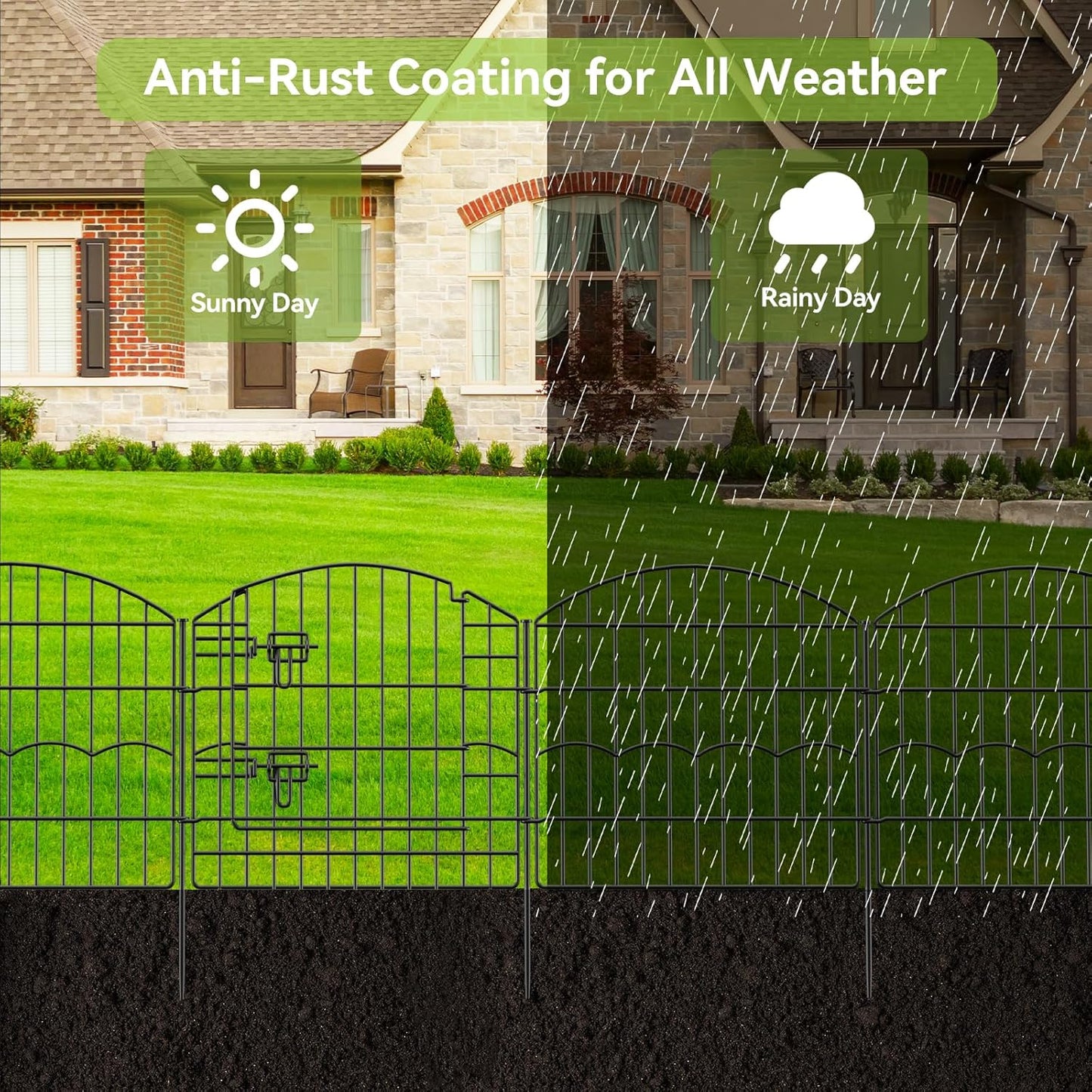 Decorative Garden Fence 6 Panels 12ft (L)×24in (H) No Dig Animal Barrier Fencing with 5 Panels + 1 Gate, Metal Garden Fences Rustproof Wire Border Temporary Dog Fence for Patio Outdoor Yard Lawn