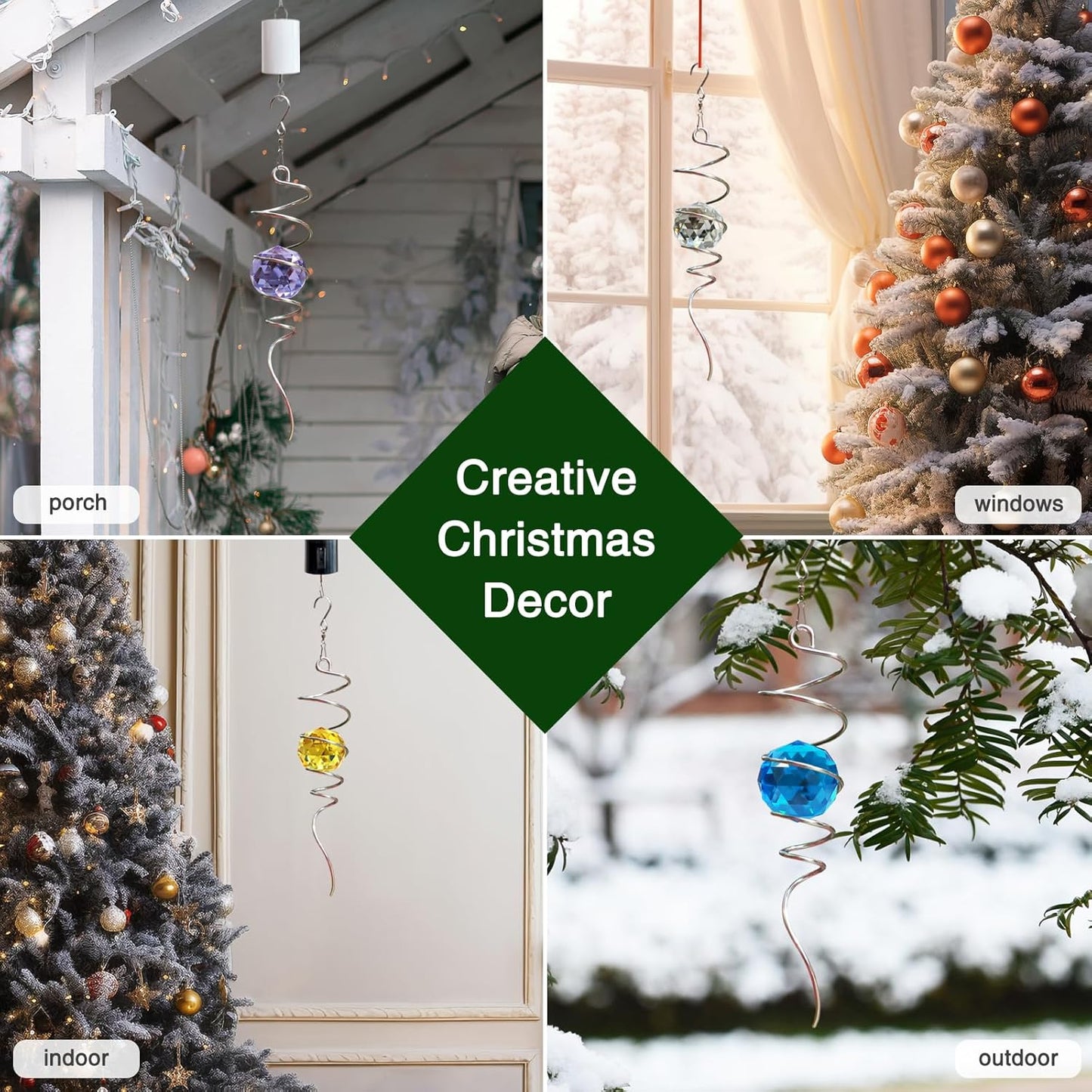 Gazing Ball Spiral Tail, Wind Spinner Stabilizer with Purple Glass Orb | 13-Inch Sun Catcher Rainbow Maker, Mesmerizing Rotating Art for Outdoor Garden Yard | Unique Hanging Decor & Gift