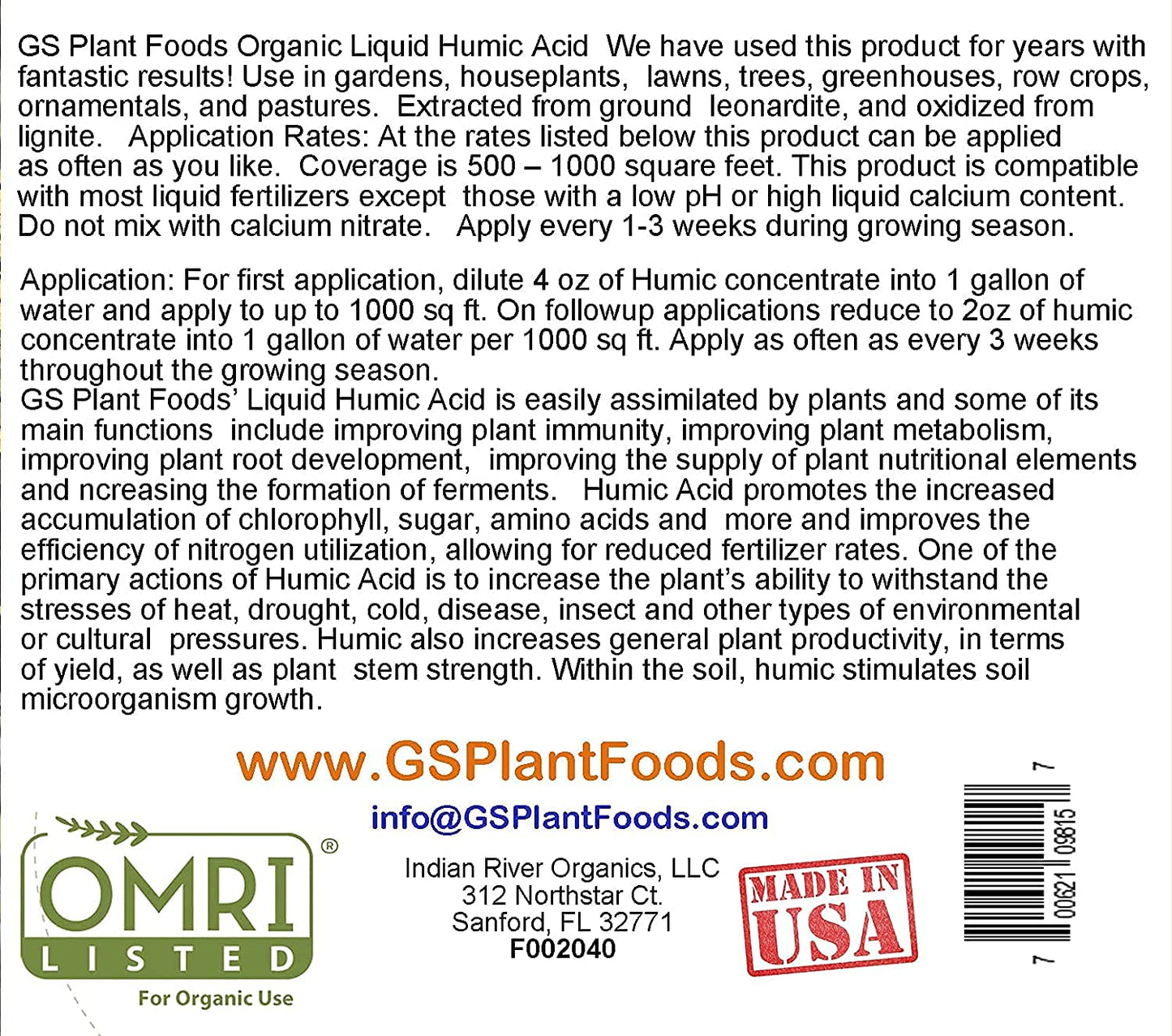 GS Plant Foods Organic Liquid Humic Acid (55 Gallon) - Fertilizer