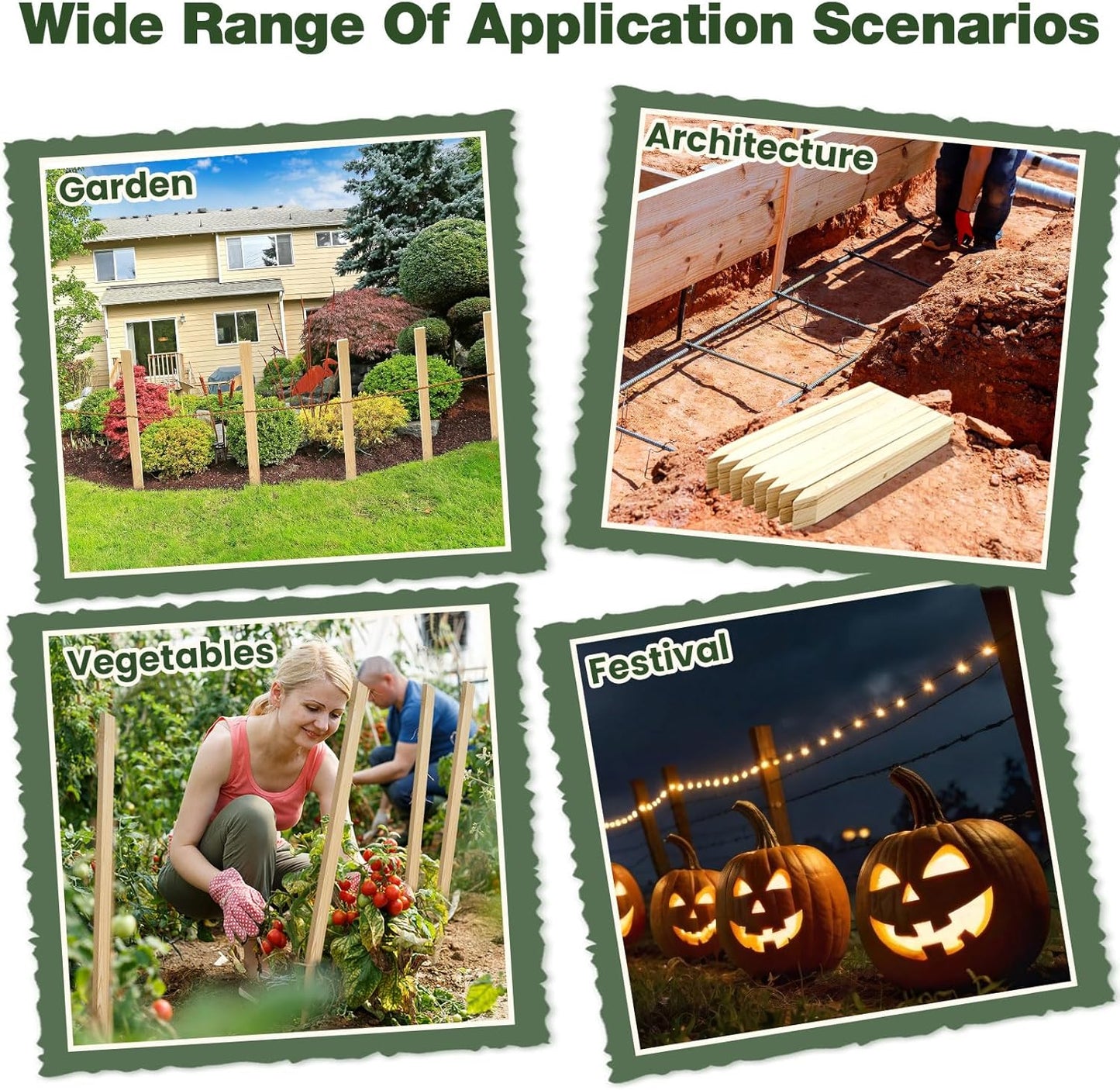 48 Pieces Wooden Garden Stakes 24 Inch Grade and Survey Stakes Wooden Garden and Sign Posts for Plant Support Silt Fence Yard Farm Survey Boundaries Baselines