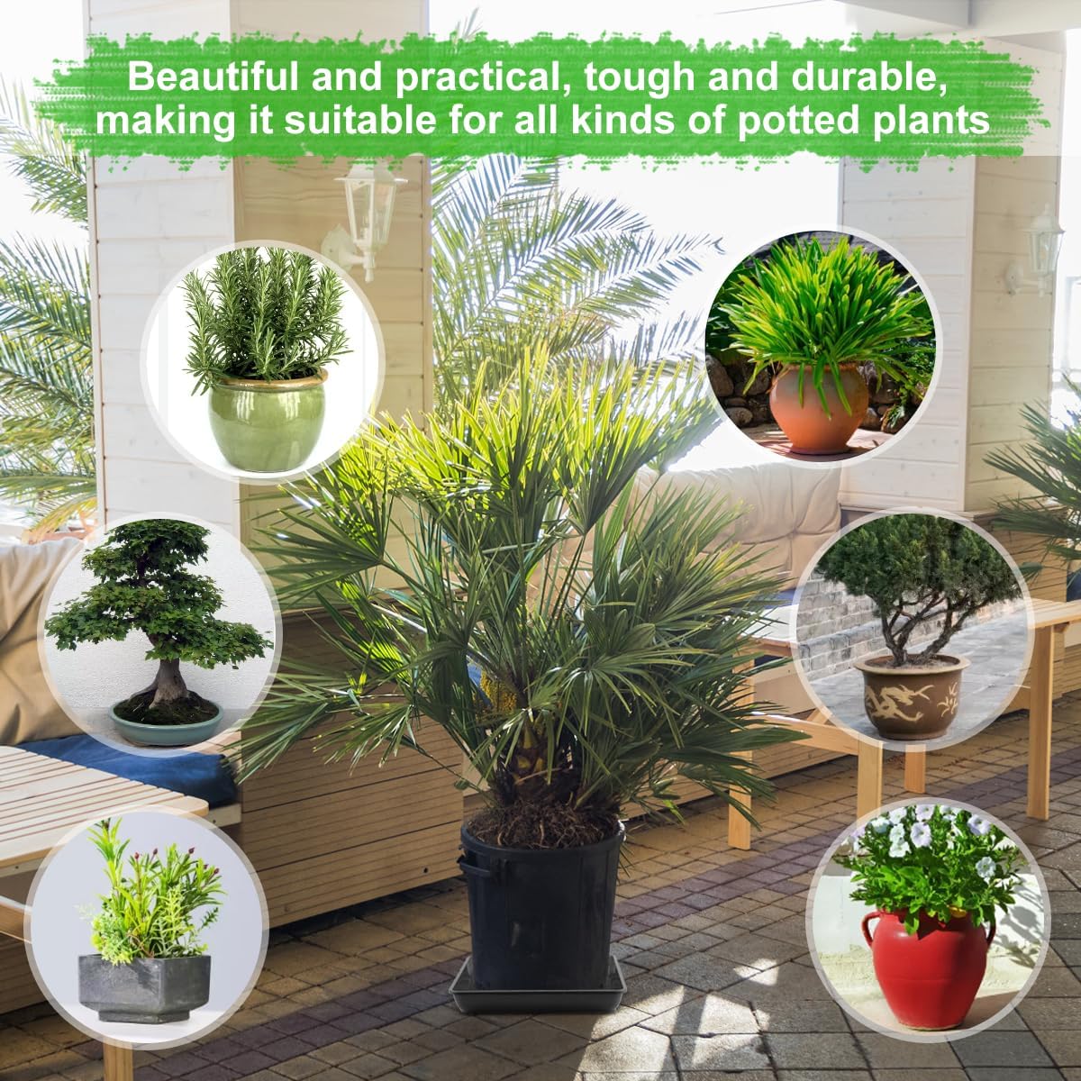 WAYNHUI Squared Plant Saucer 6/8/10/12/14/16/18/20inch Square Plastic Basin Tray Large/Small Water Receiving Tray (Black 20inch 3pack)