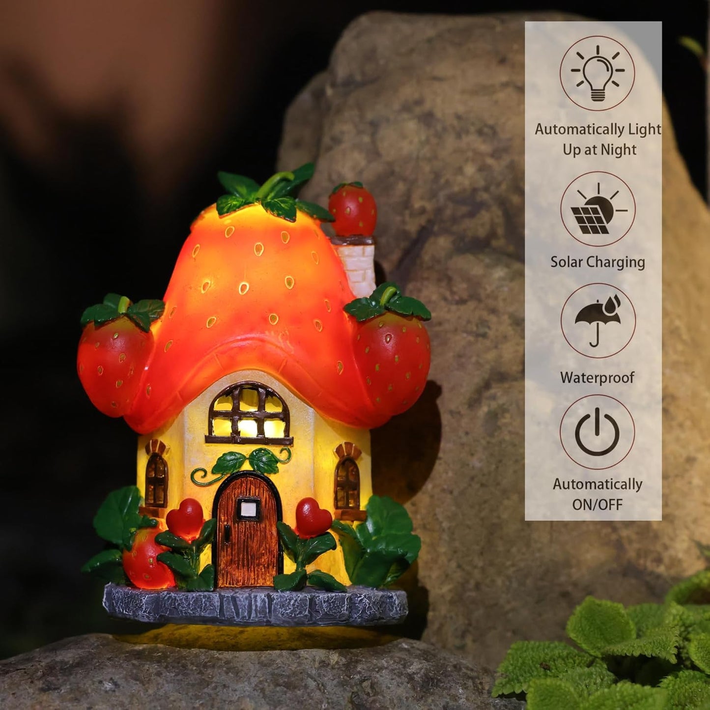 Solar Fairy Garden Houses - Fairy Outdoor Decor Strawberry Houses with Solar Light for Patio Balcony Yard,Lawn Ornament Perfect Garden Gift