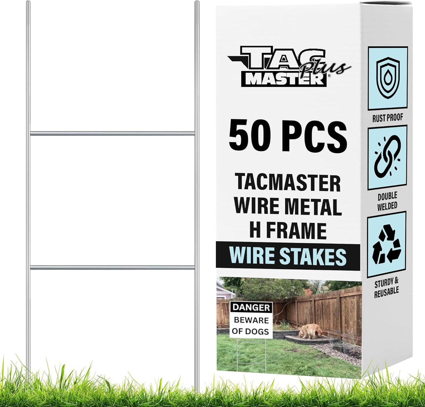 Tacmaster Wire Metal Yard and Sign H Stakes – Durable Blank Lawn Sign Posts for 4mm Corrugated Panels, Real Estate Signs, Waterproof and Wind Resistant, Ideal for Outdoor Use, 30"x10" – 50 Pack