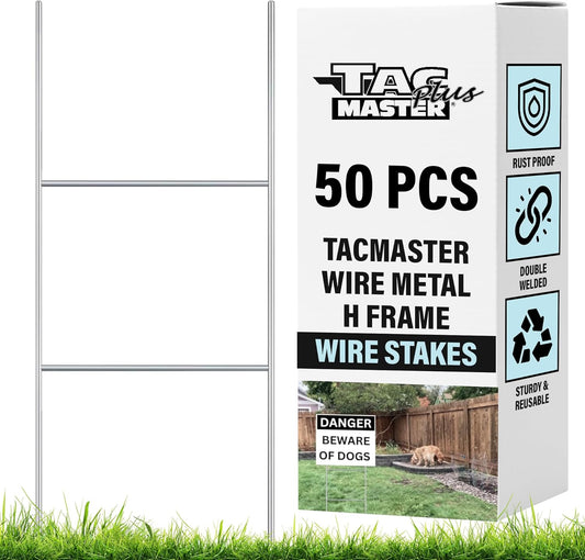 Tacmaster Wire Metal Yard and Sign H Stakes – Durable Blank Lawn Sign Posts for 4mm Corrugated Panels, Real Estate Signs, Waterproof and Wind Resistant, Ideal for Outdoor Use, 30"x10" – 50 Pack