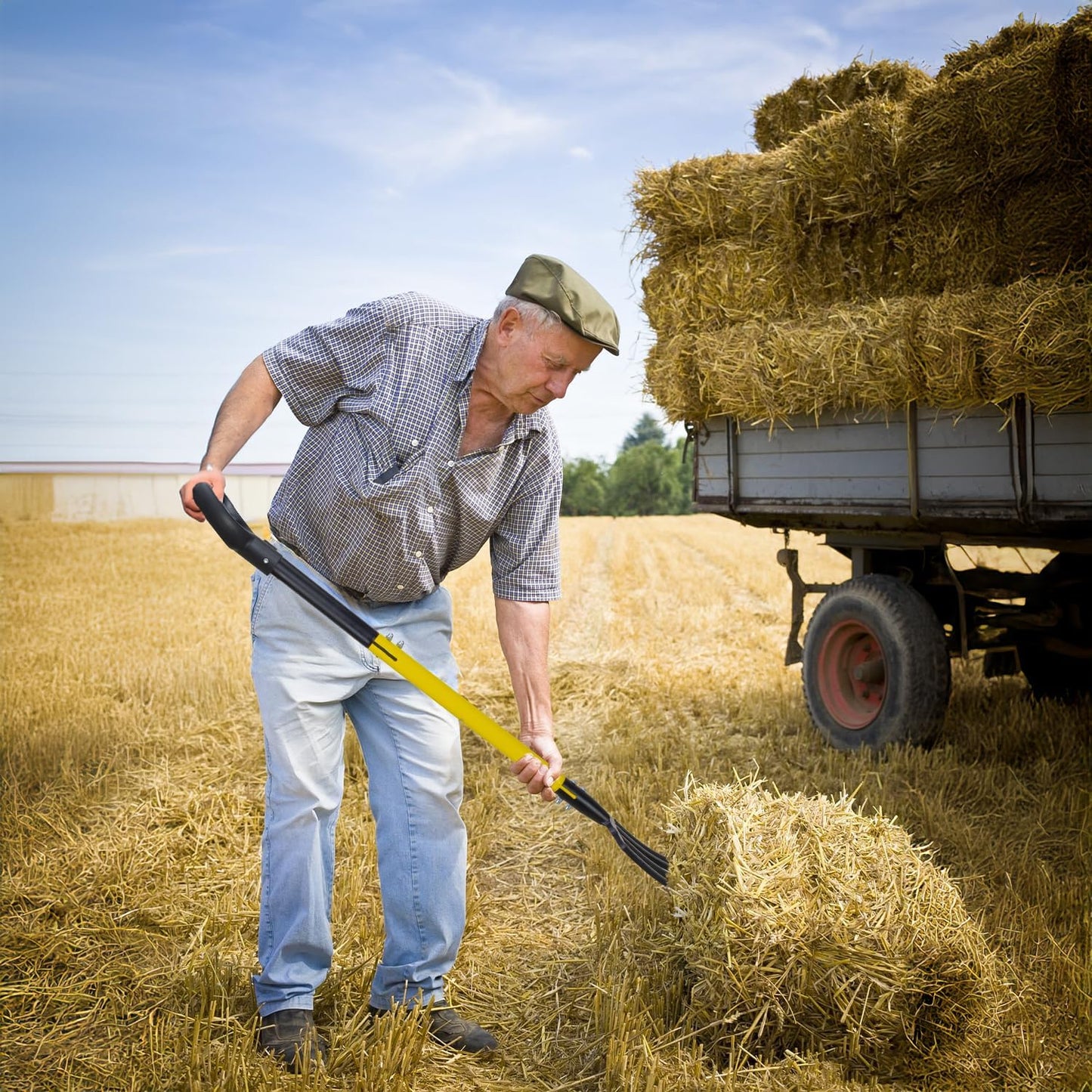 Pitchfork, Steel Tines, Manual Hay Fork, Pitchforks for Gardening Digging Composting Spading,4Tines Garden Fork witn Fiberglass Handle,46Inches (Black)